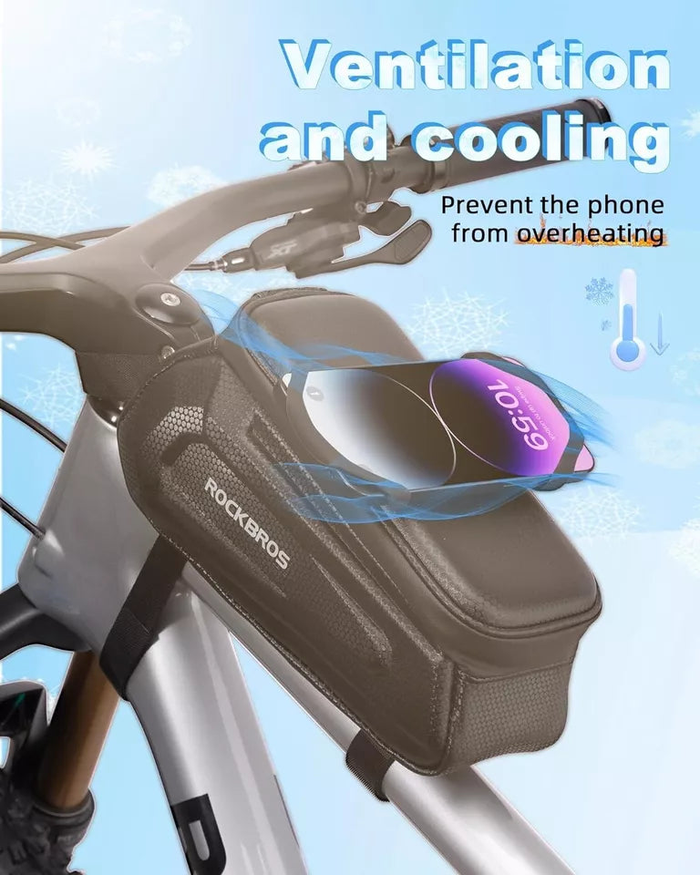 ROCKBROS fietstas 1,5L frametas met harde schaal en mobiele telefoonhouder tot 6,5 inch
