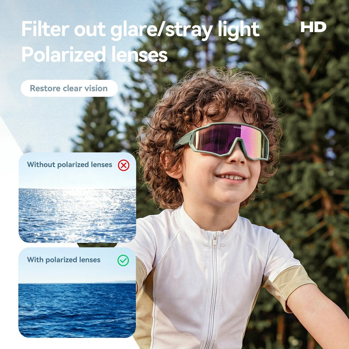 ROCKBROS Kinder Zonnebril voor de Fiets - Gepolariseerd/Fotochromatisch met UV400 Bescherming