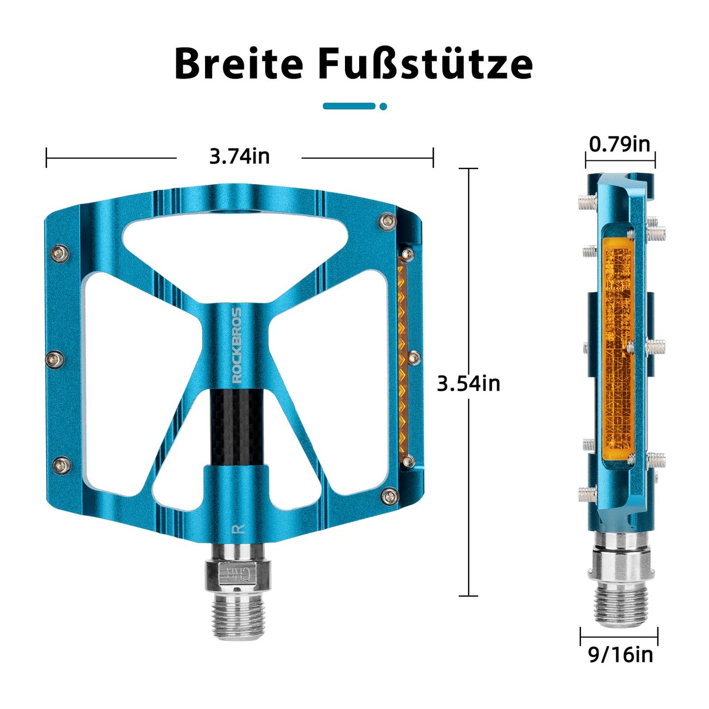 Aluminium fietspedalen 9/16 inch met twee PVC reflectoren ROCKBROS