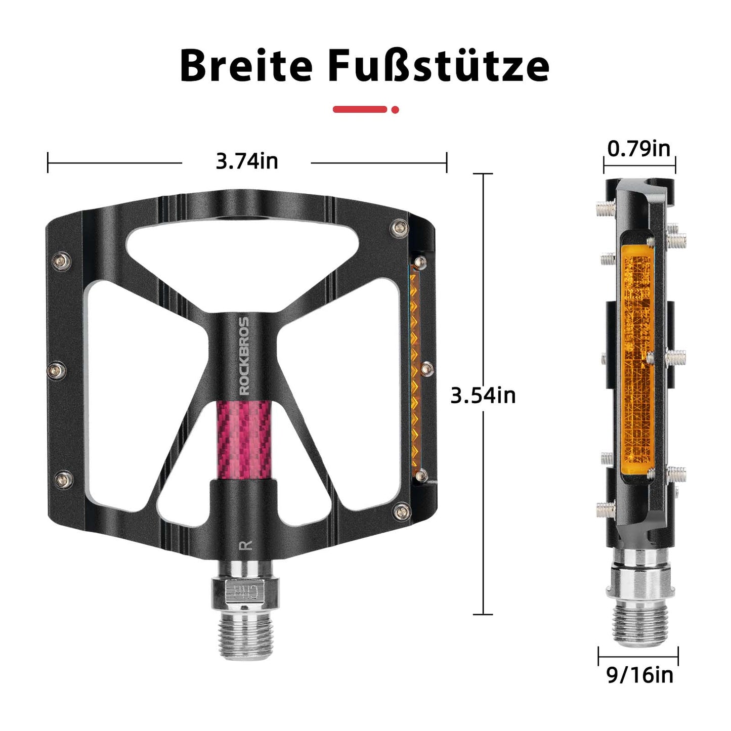 Aluminium fietspedalen 9/16 inch met twee PVC reflectoren ROCKBROS