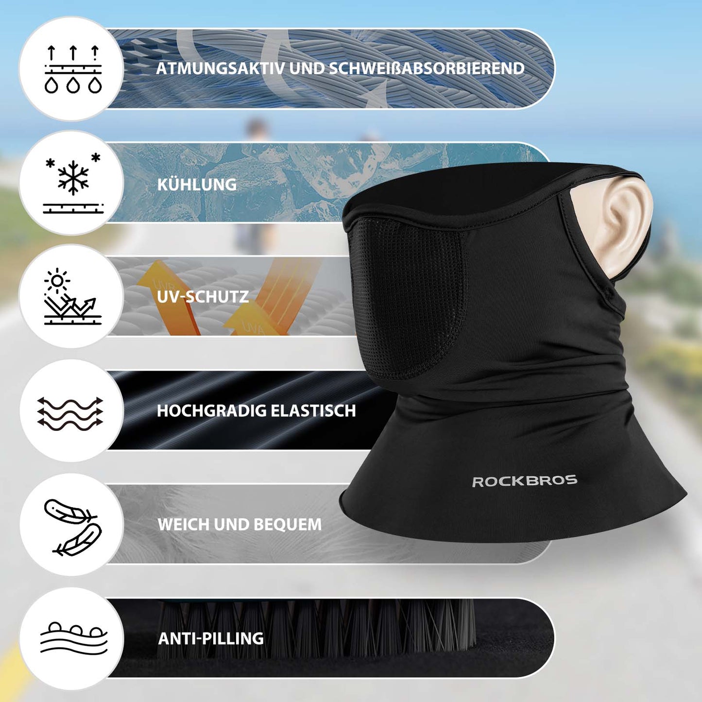 Multifunctionele ademende bivakmuts, unisex gezichtsbedekking, ROCKBROS