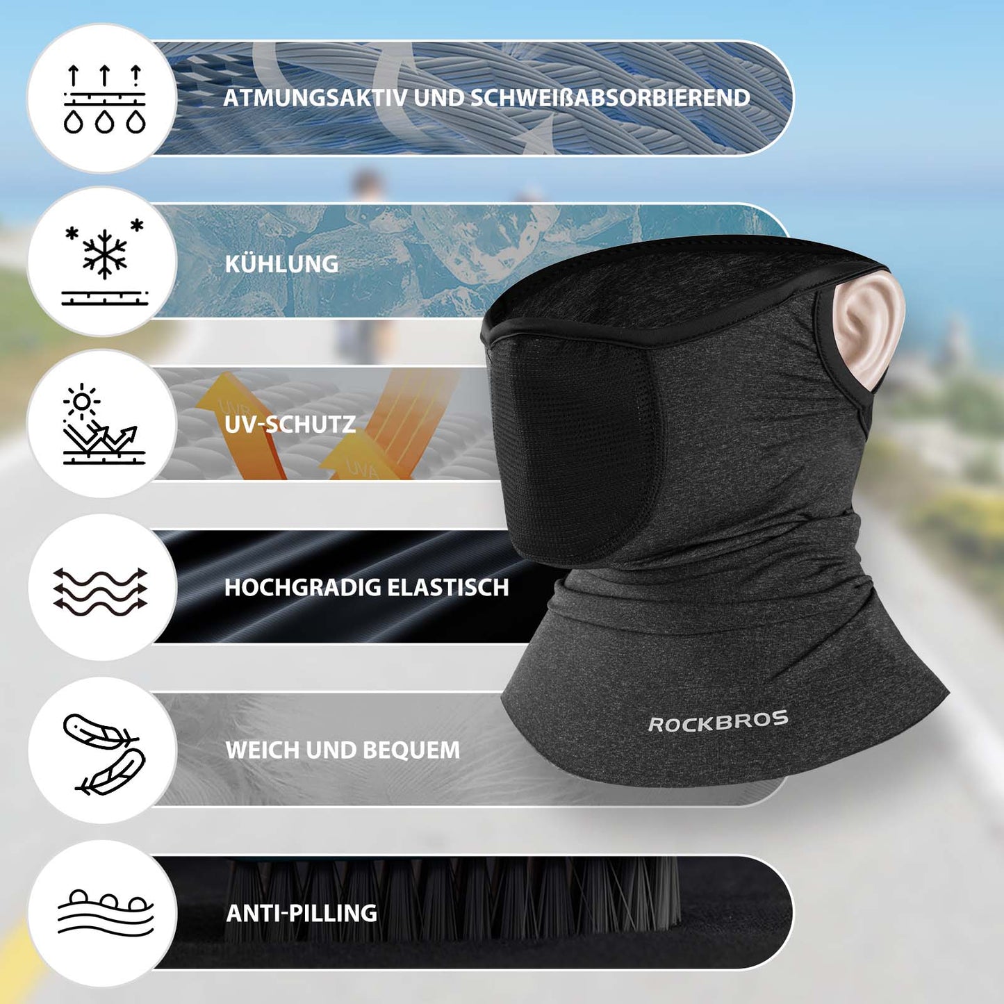 Multifunctionele ademende bivakmuts, unisex gezichtsbedekking, ROCKBROS