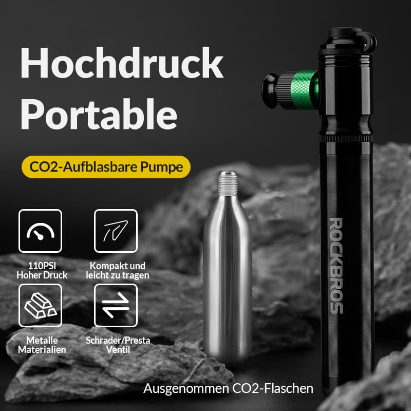 CO2-fietspomp 110 PSI aluminium minipomp zwart ROCKBROS