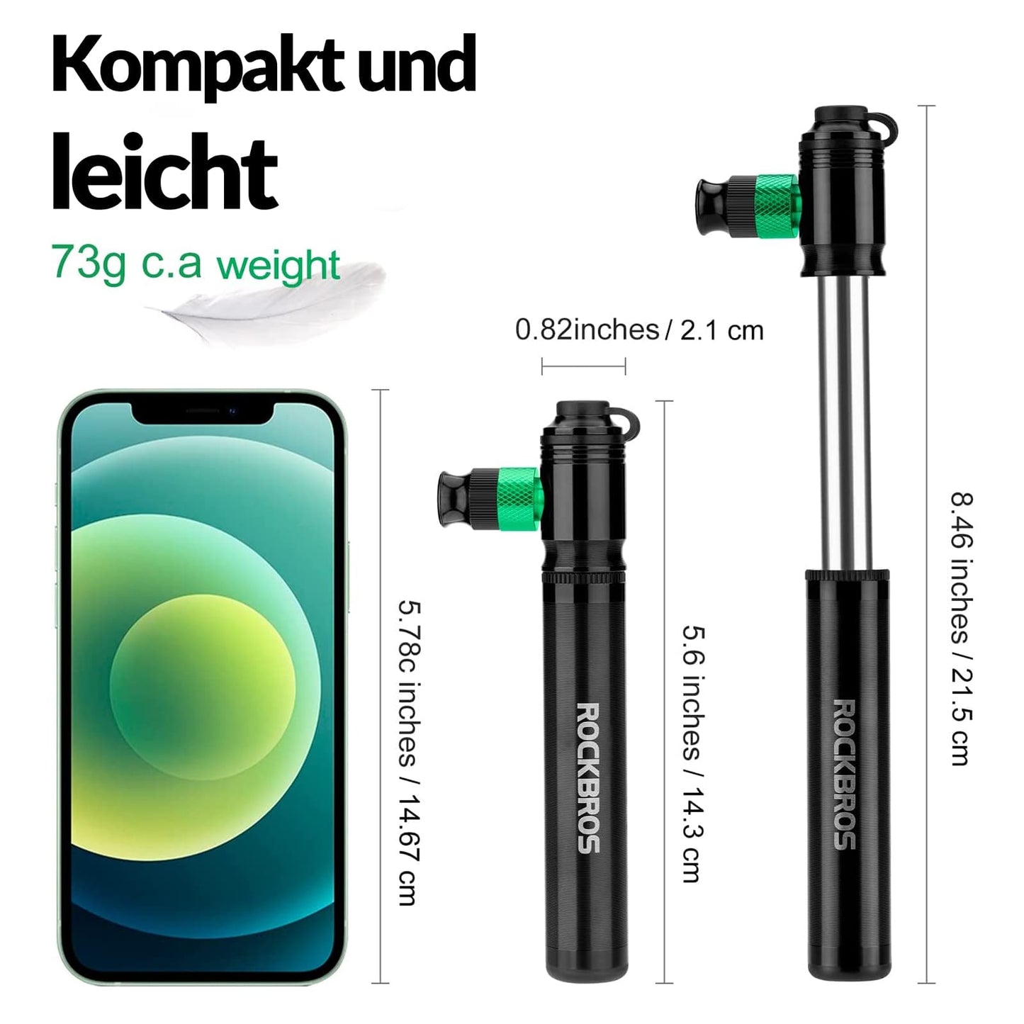 CO2-fietspomp 110 PSI aluminium minipomp zwart ROCKBROS