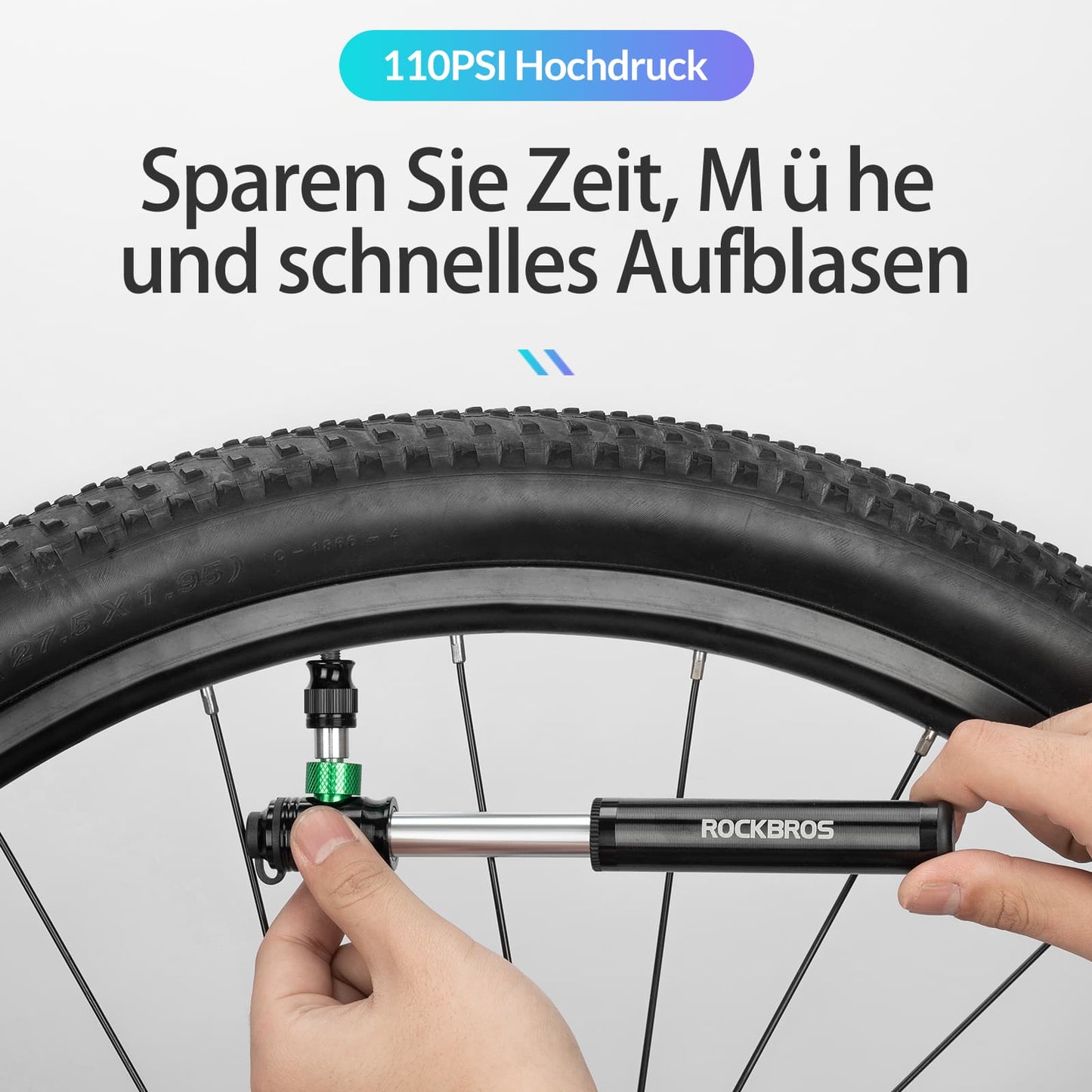 CO2-fietspomp 110 PSI aluminium minipomp zwart ROCKBROS