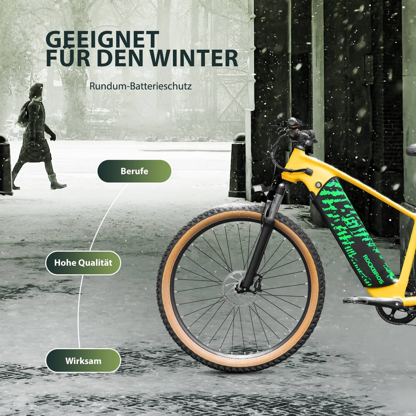 Lakbescherming voor e-bike accu's, ge?ntegreerd in het frame, bescherming tegen kou, ROCKBROS