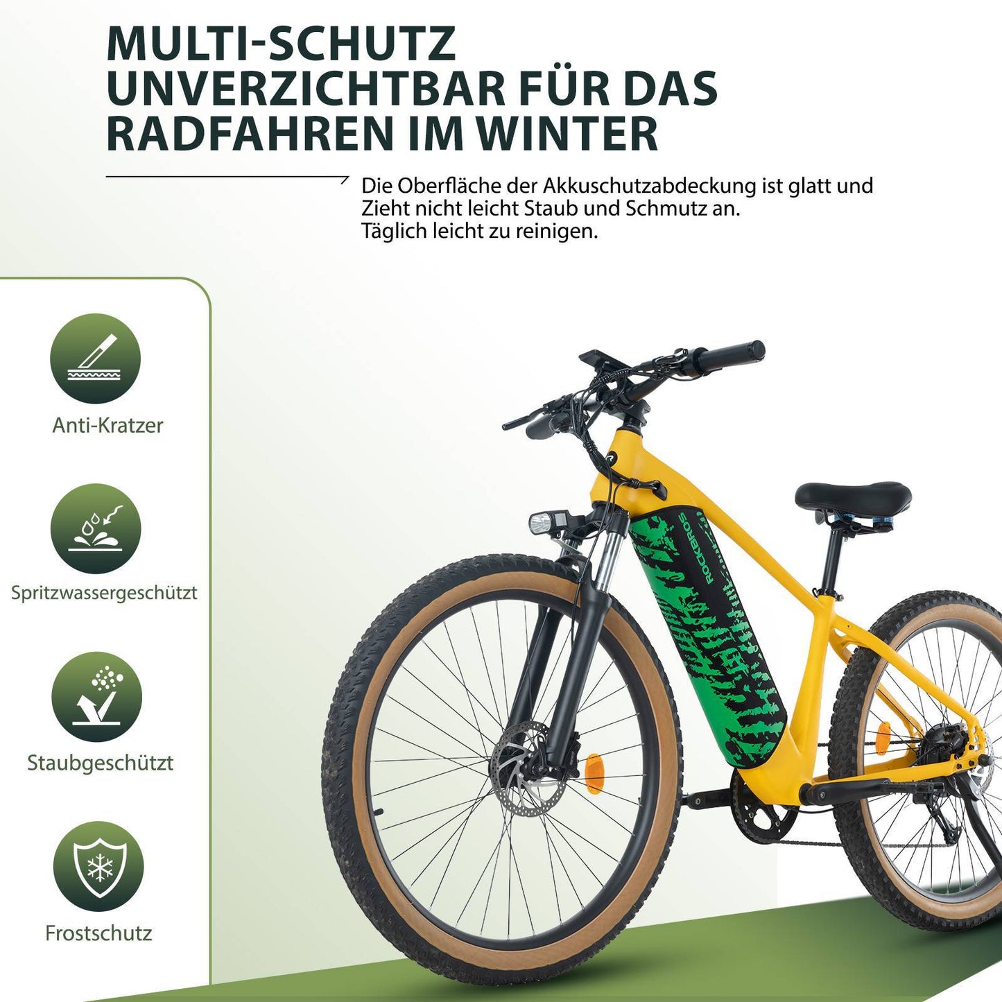 Lakbescherming voor e-bike accu's, ge?ntegreerd in het frame, bescherming tegen kou, ROCKBROS