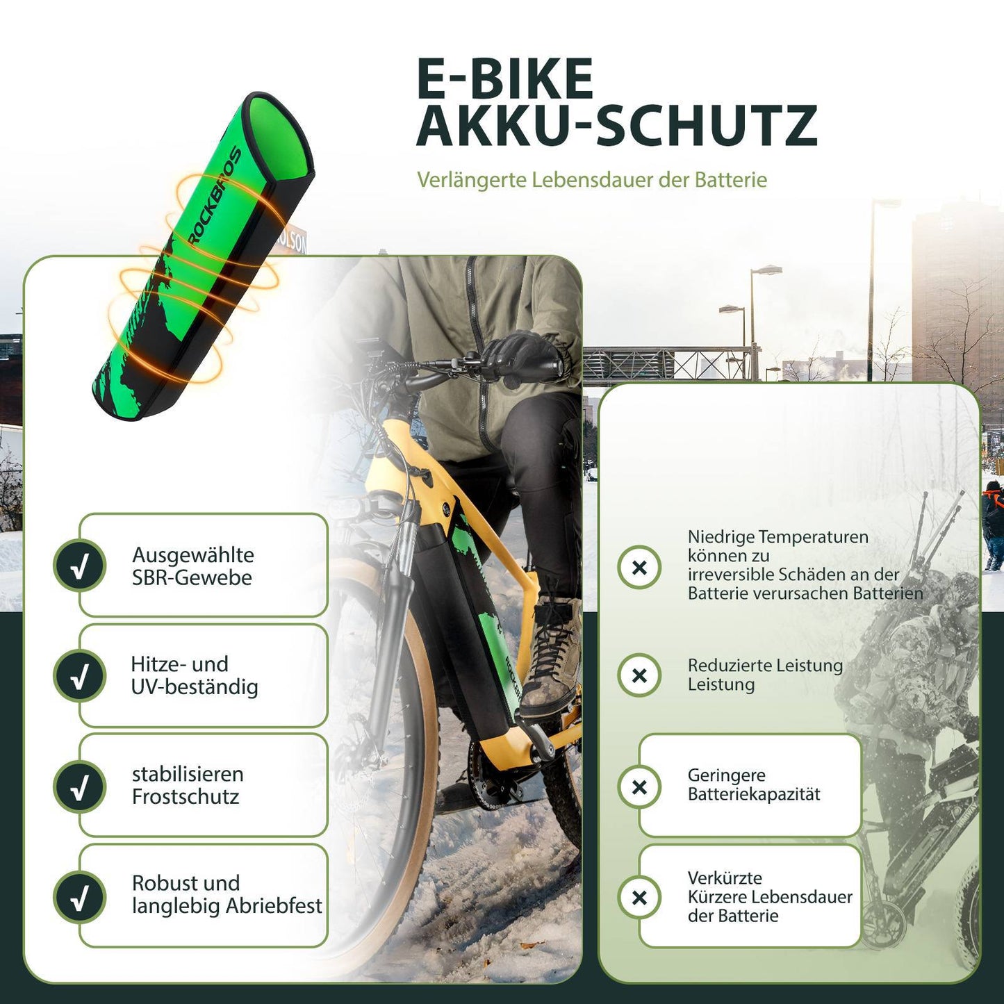 Lakbescherming voor e-bike accu's, ge?ntegreerd in het frame, bescherming tegen kou, ROCKBROS