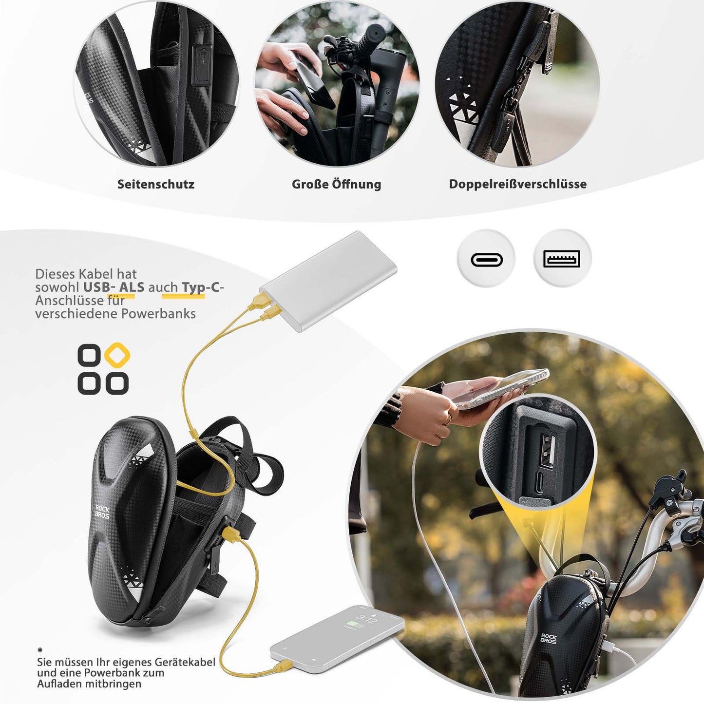 E-scooter stuurtas, waterdichte voortas met USB-poorten, ROCKBROS