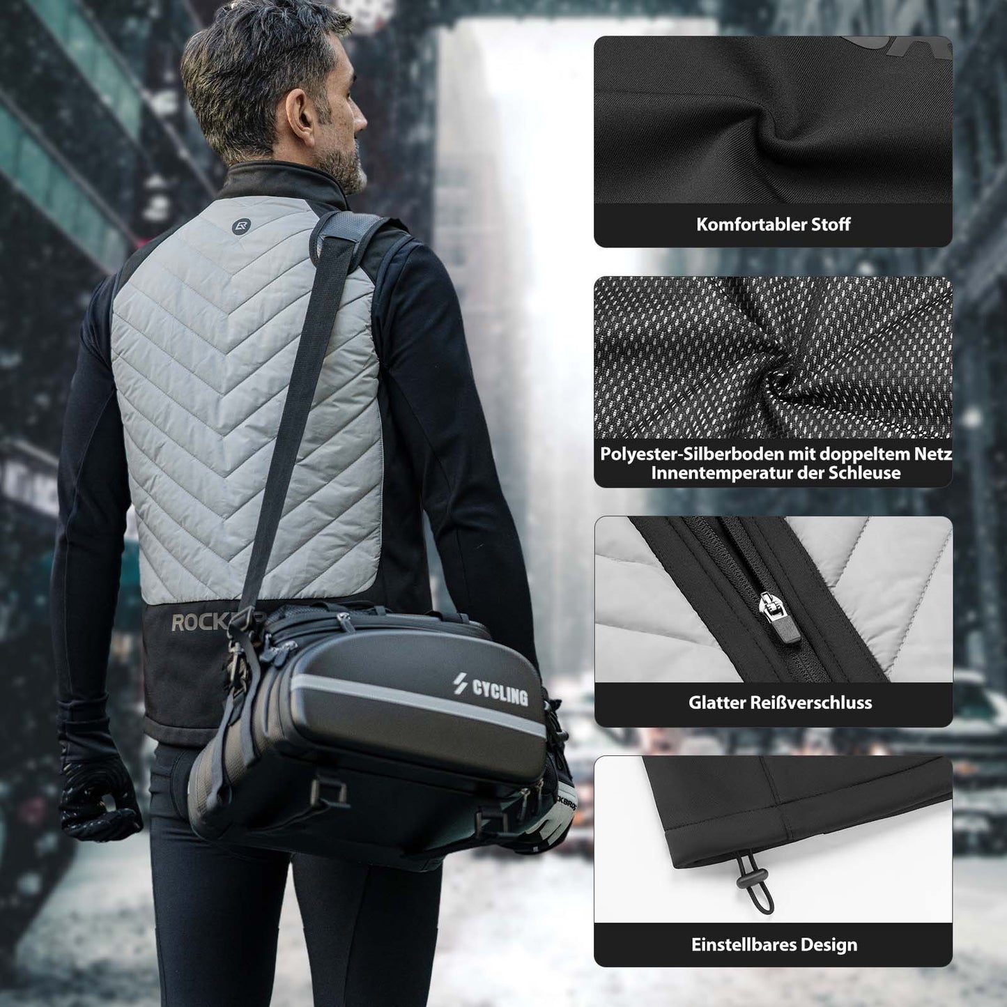 ROCKBROS Elektrisch verwarmd vest met 3 temperatuurinstellingen voor mannen/vrouwen