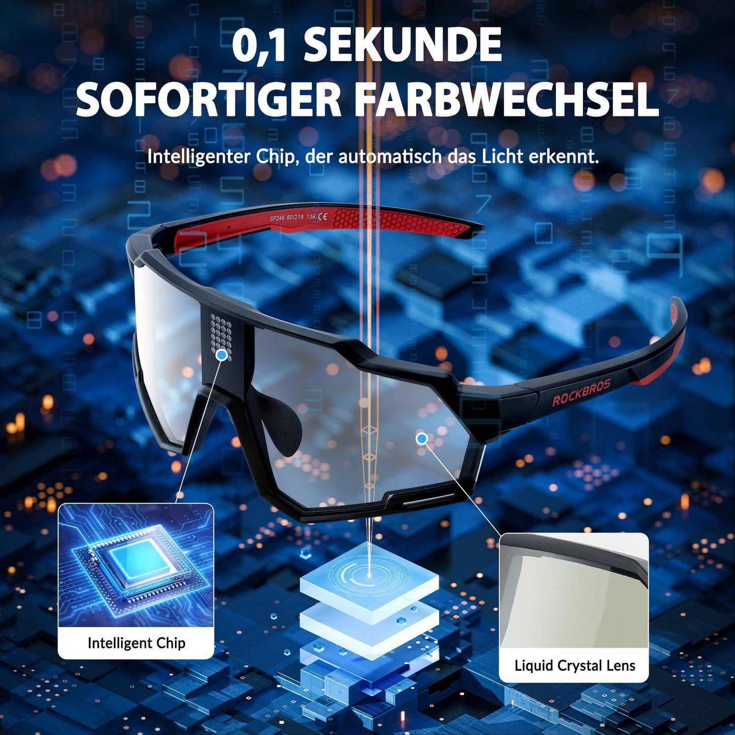 elektronische meekleurende brillen, slimme fietsbrillen ROCKBROS