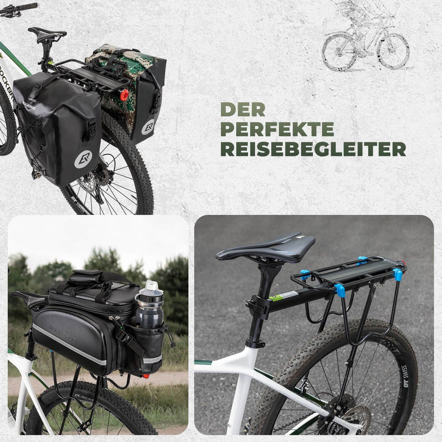 Fietsbagagedrager met reflector en snelsluiting, 24-29 inch, ROCKBROS