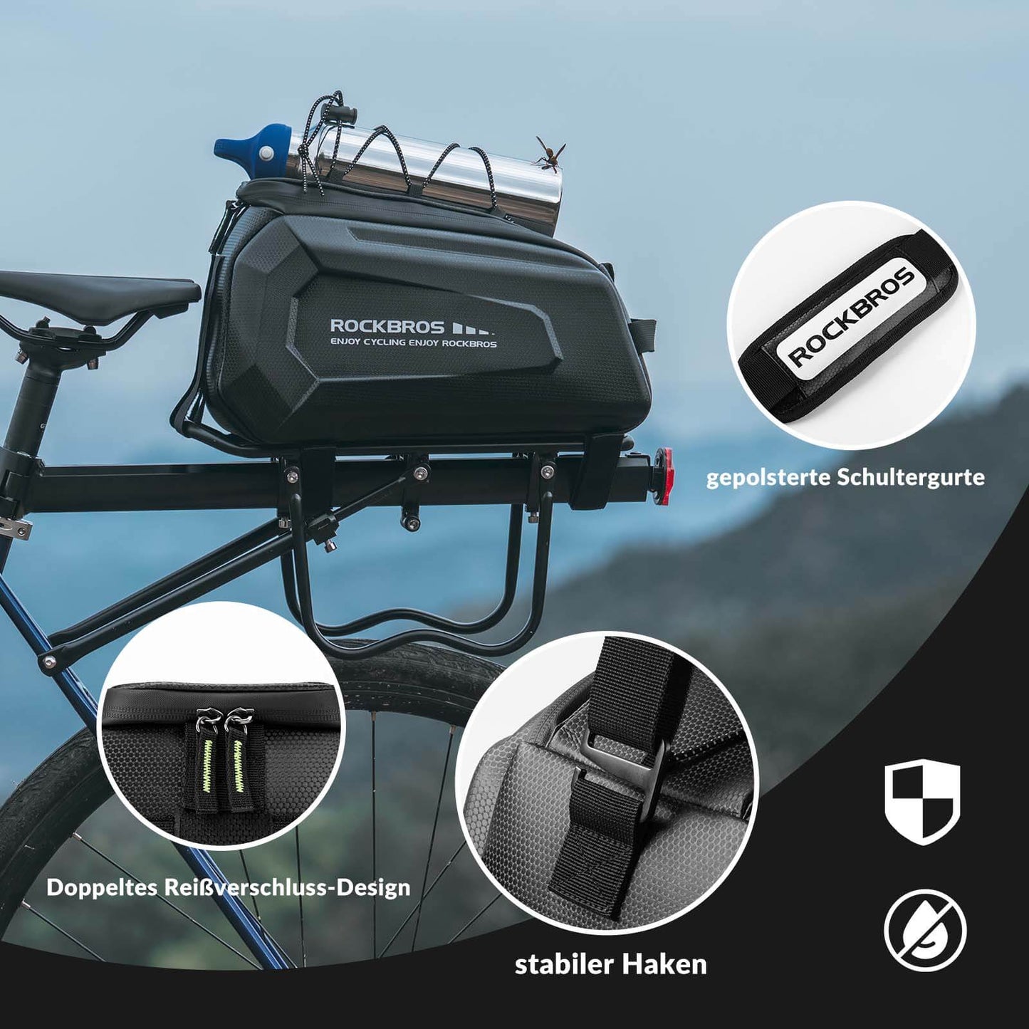 ROCKBROS Waterdichte fietstas (9 liter) met regenhoes en schouderriem