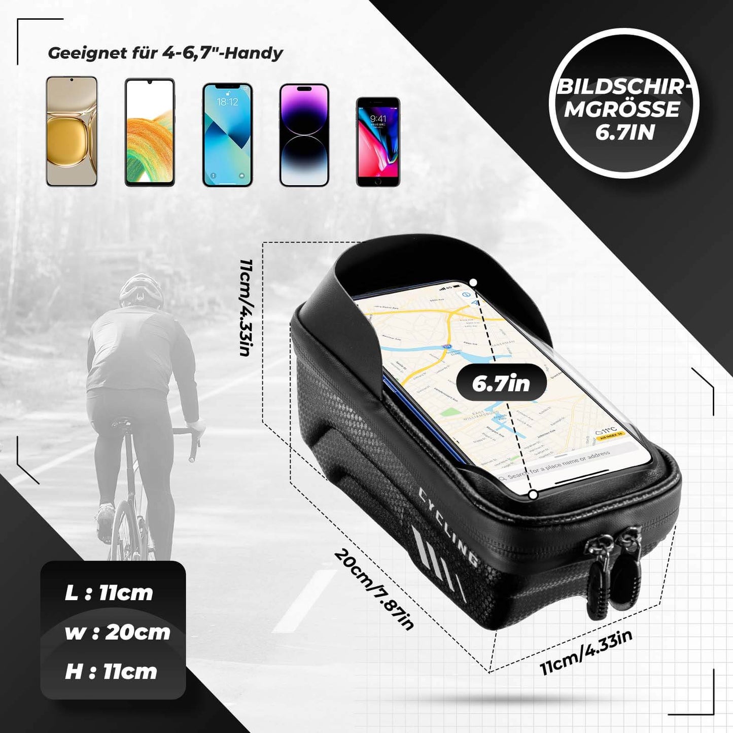 Fietstelefoontasje, telefoonhouder, geschikt voor touchscreen, 6,7 inch, ROCKBROS