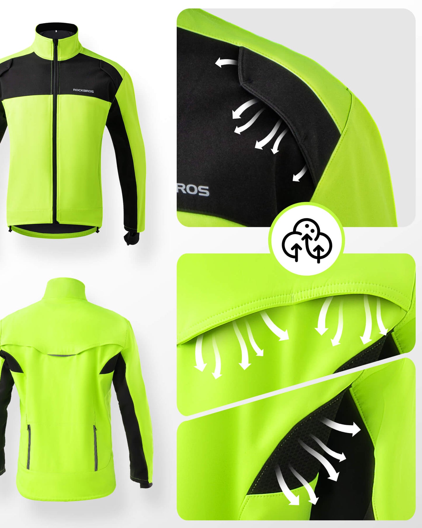 Fietsjas en -broek, winterfietspak, felgroen, ROCKBROS