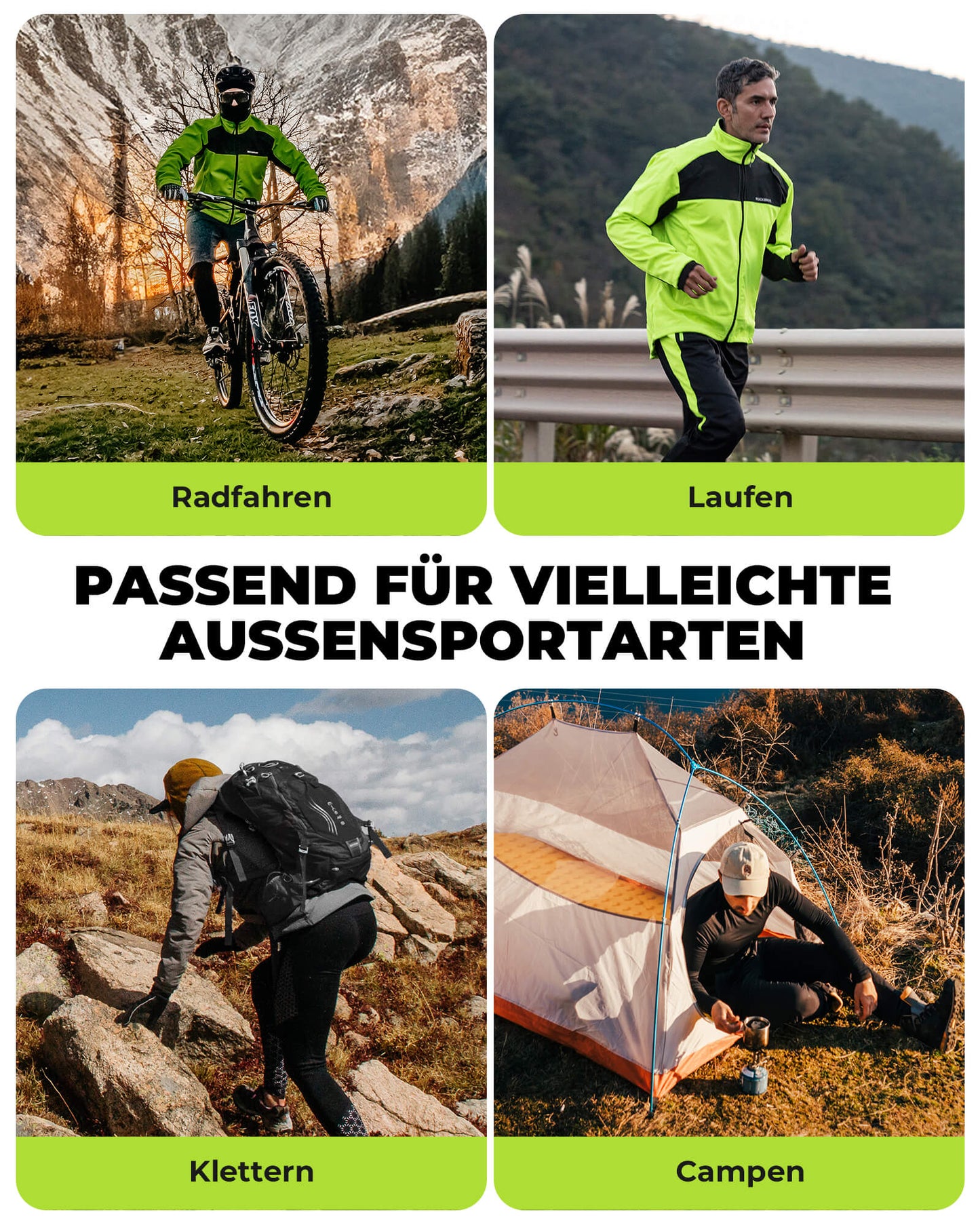 Fietsjas en -broek, winterfietspak, felgroen, ROCKBROS