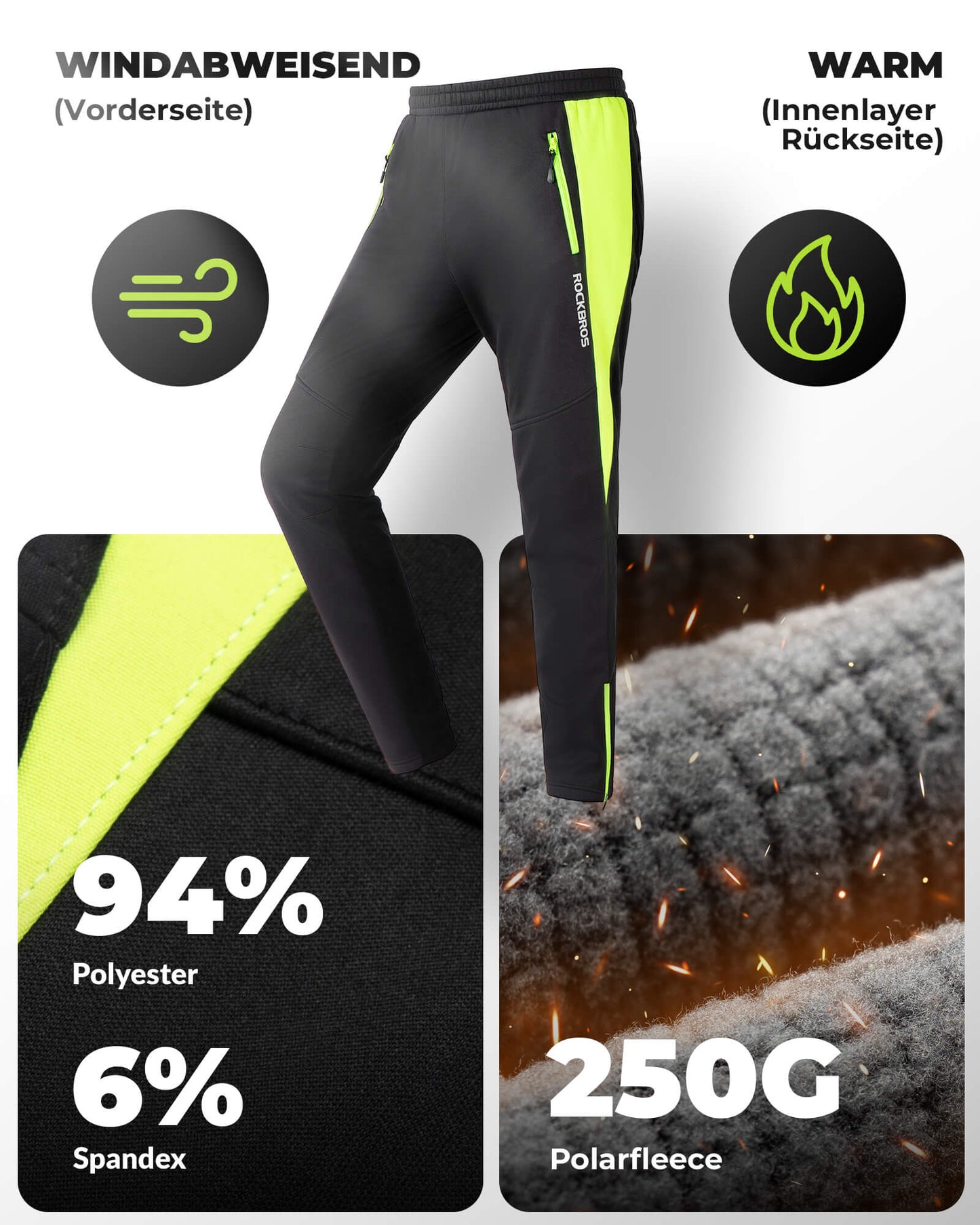 Fietsjas en -broek, winterfietspak, felgroen, ROCKBROS