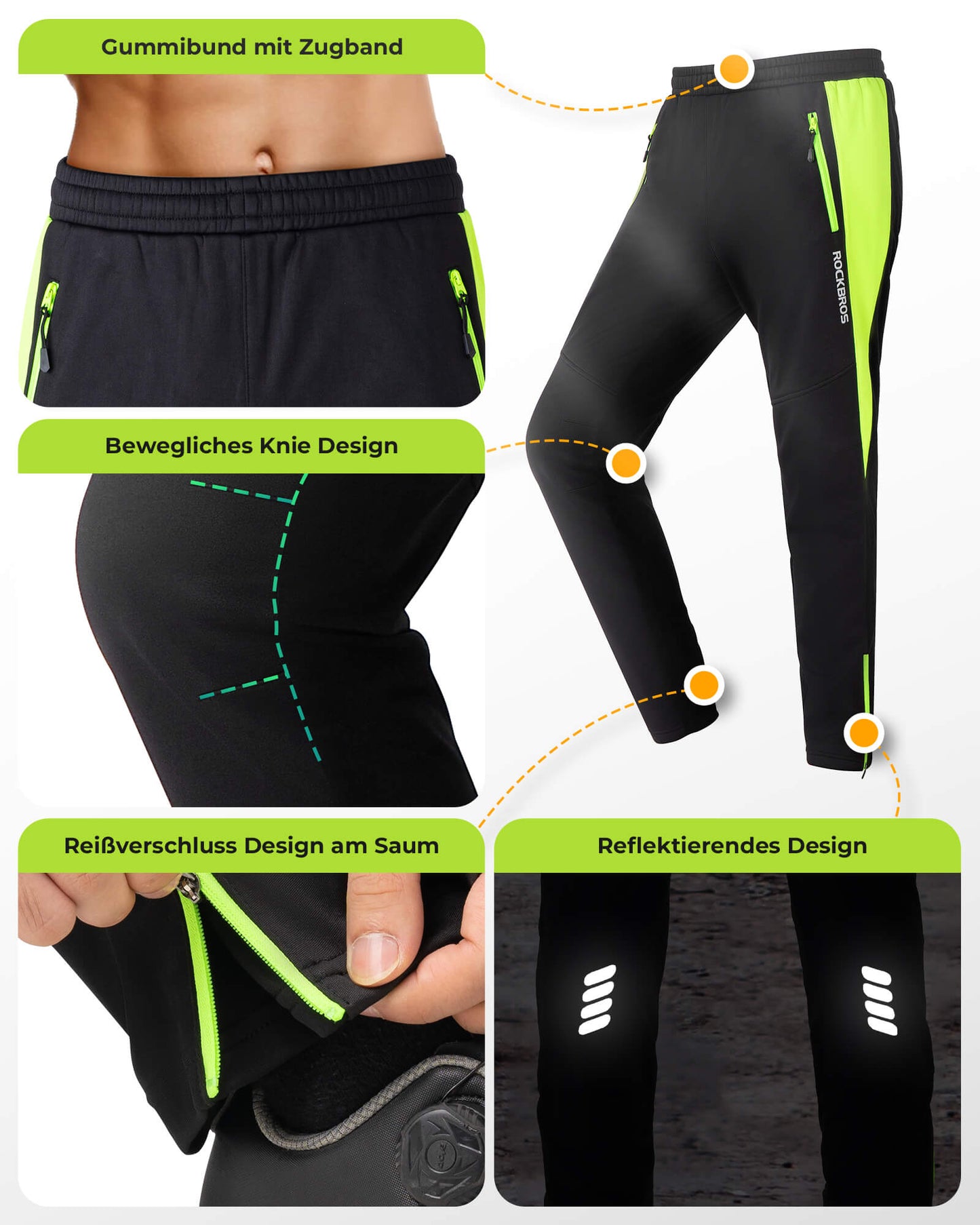 Fietsjas en -broek, winterfietspak, felgroen, ROCKBROS