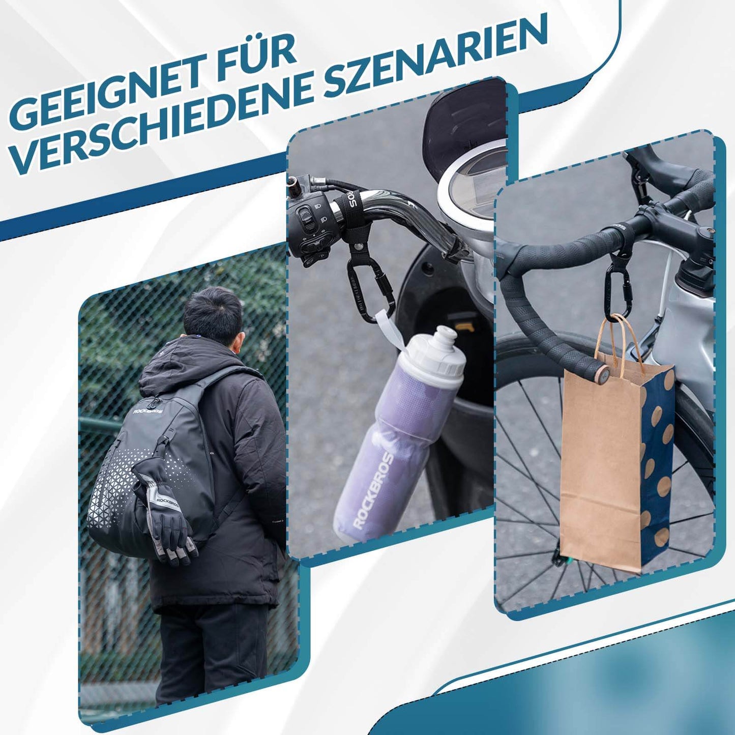 Multifunctionele fietskarabijnhaak met duurzame riem ROCKBROS