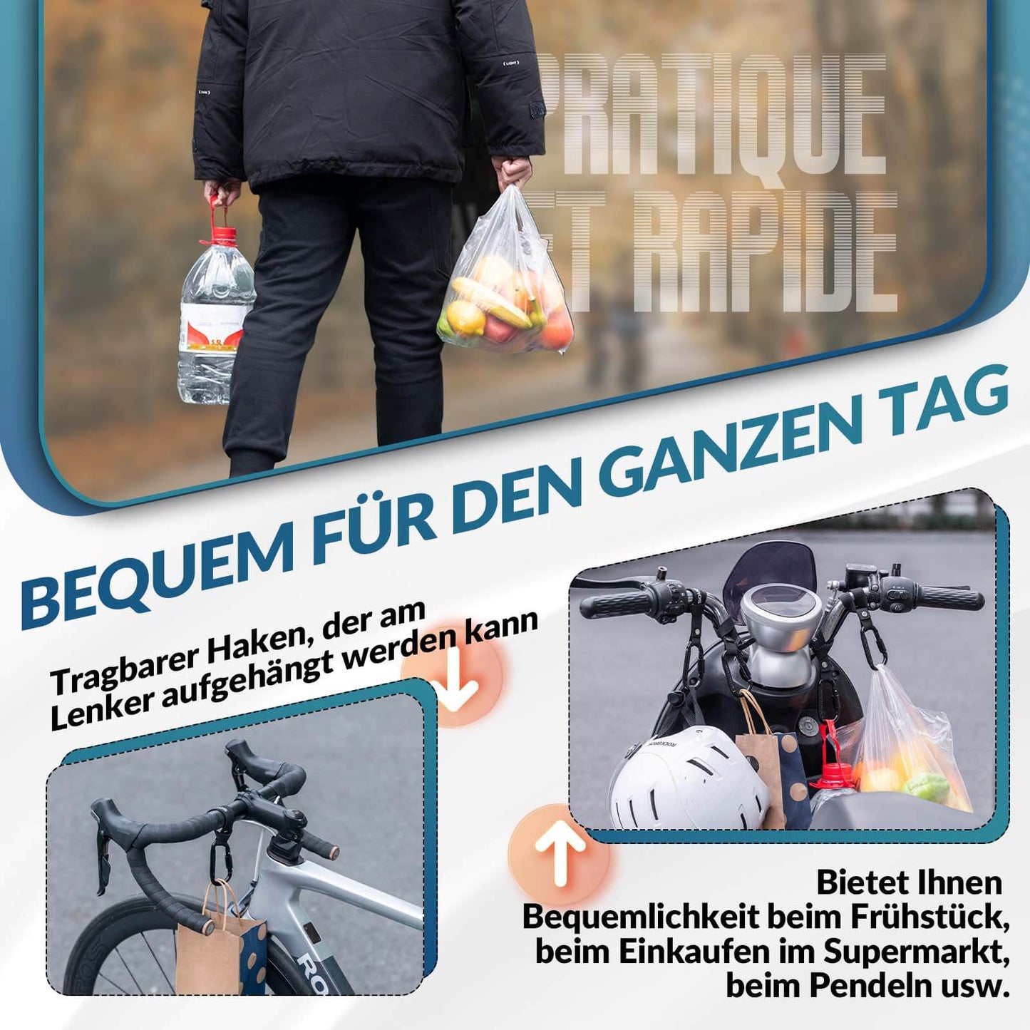 Multifunctionele fietskarabijnhaak met duurzame riem ROCKBROS