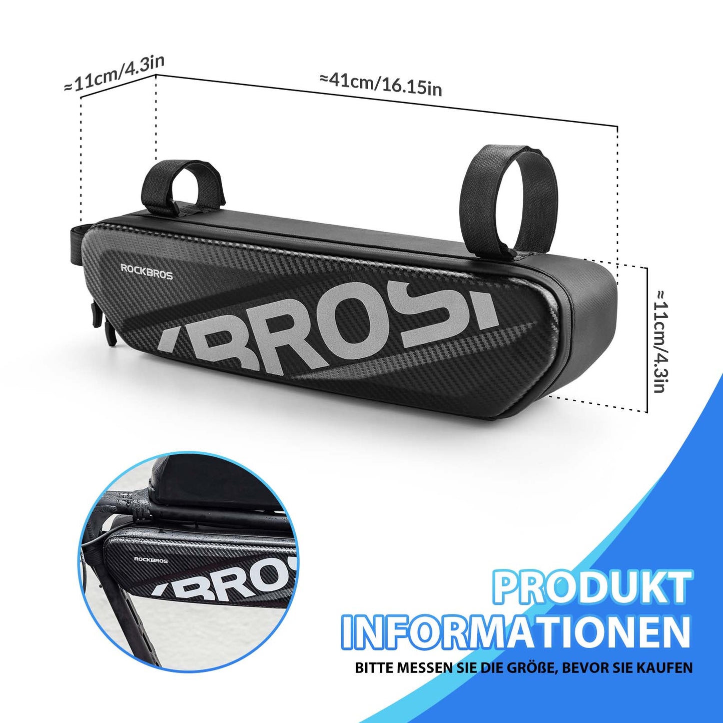Waterdichte fietstas voor op het frame, bovenbuis, 4,5 liter, zwart, ROCKBROS