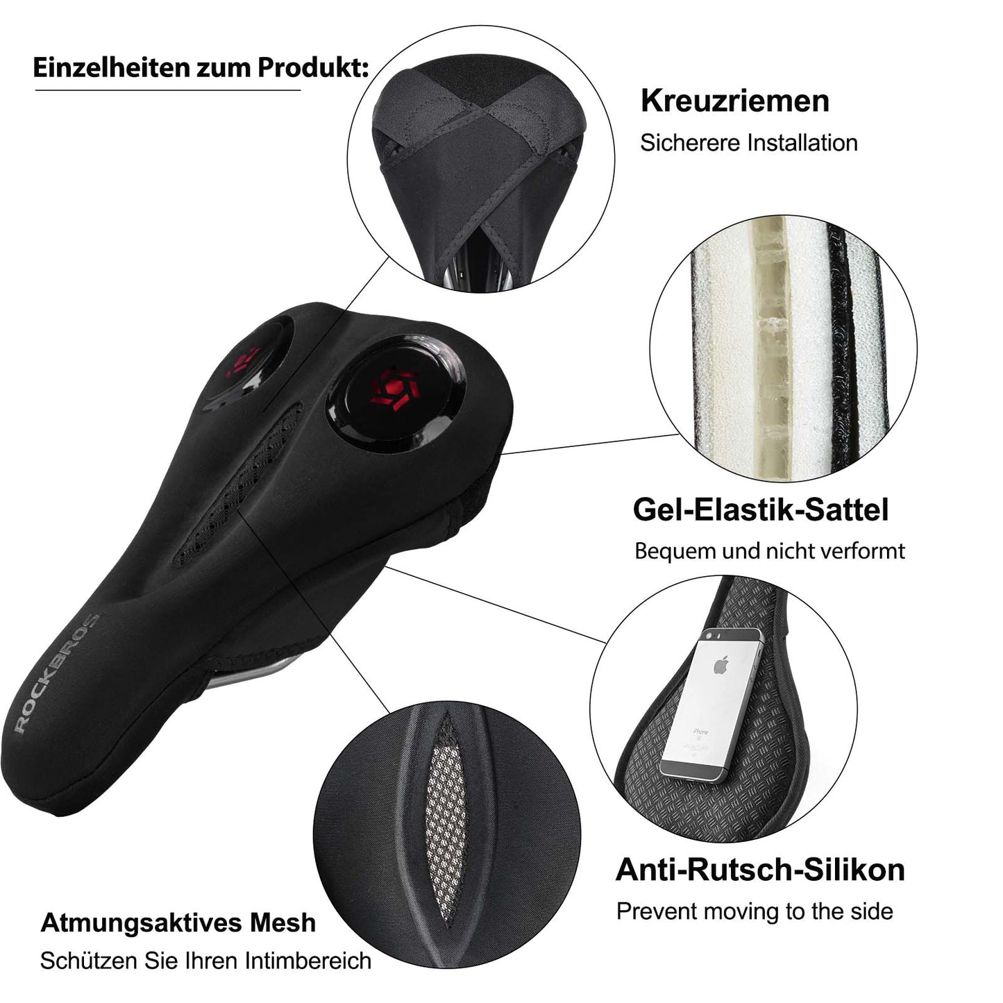 Fietszadelhoes van gel, zwart, ROCKBROS
