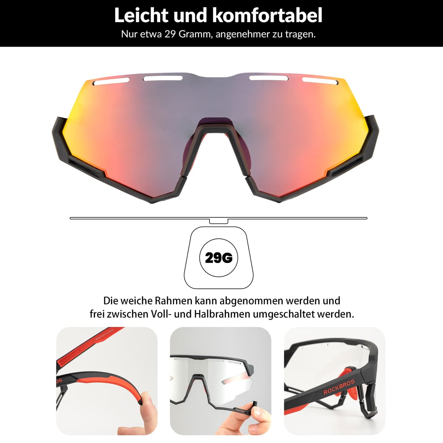 Fietsbril 2-in-1 sportbril gepolariseerd & meekleurend ROCKBROS