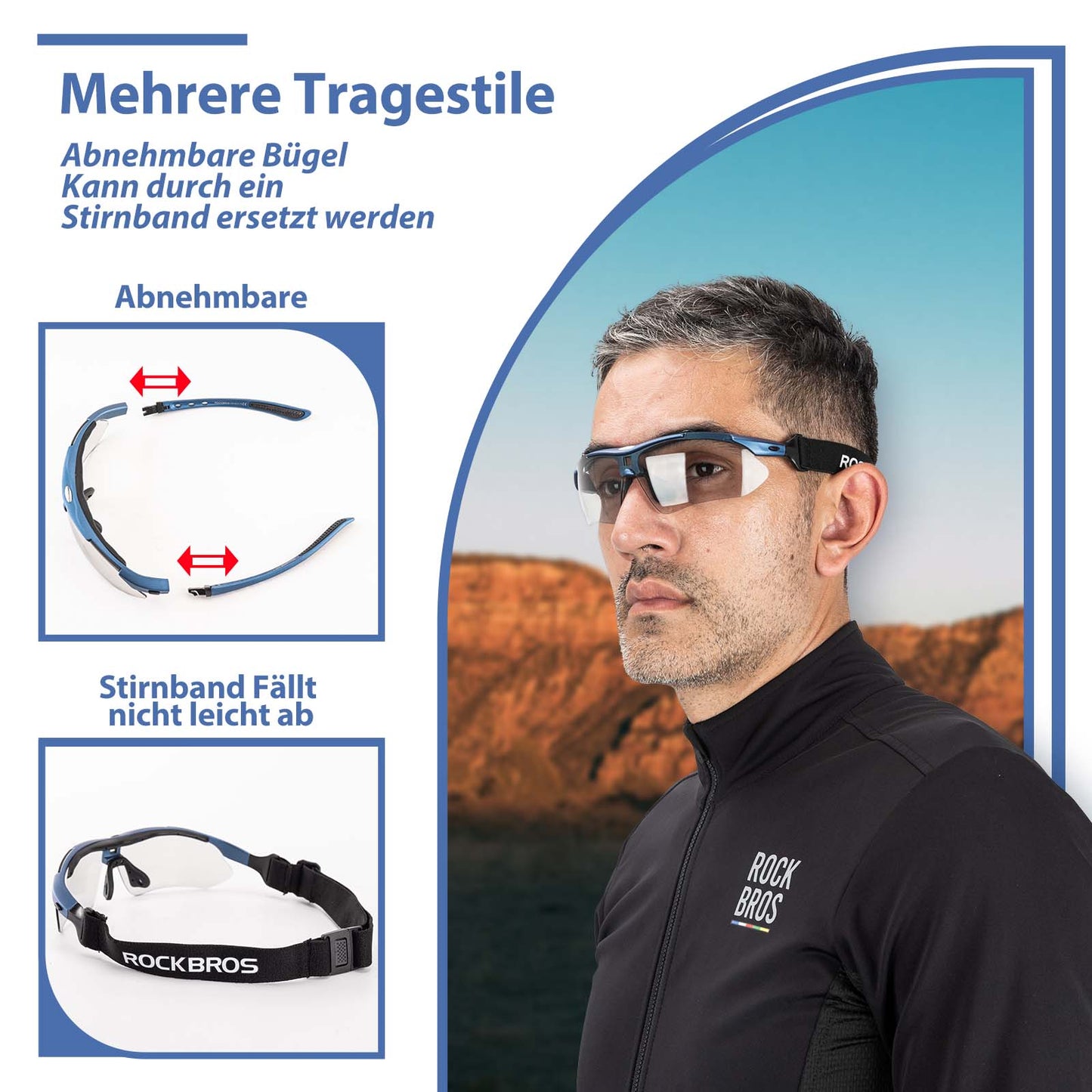 Fietsbrillen, meekleurende brillen, zonnebrillen, UV 400-bescherming, ROCKBROS