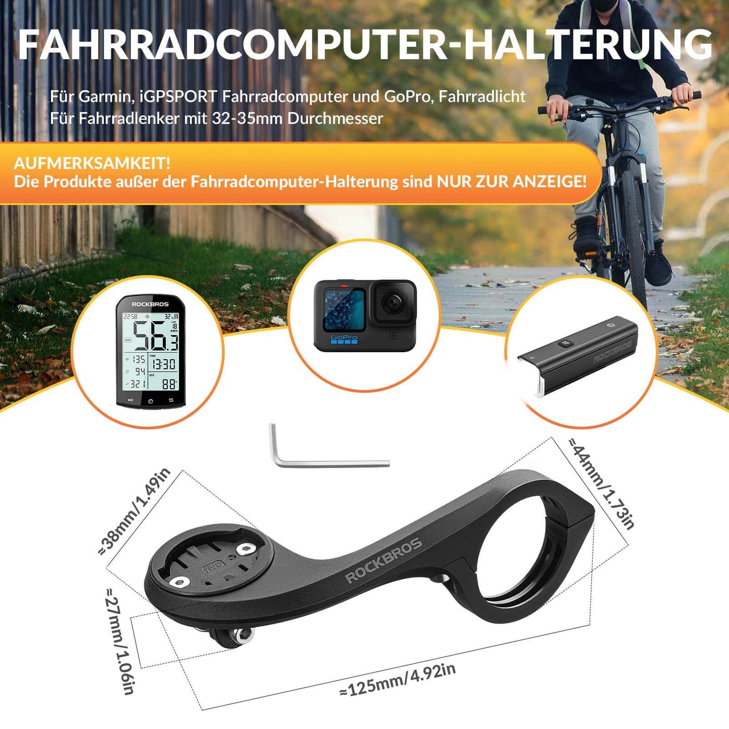 Fietscomputerhouder compatibel met Garmin/iGPSPORT voor sturen van 32-35 mm ROCKBROS