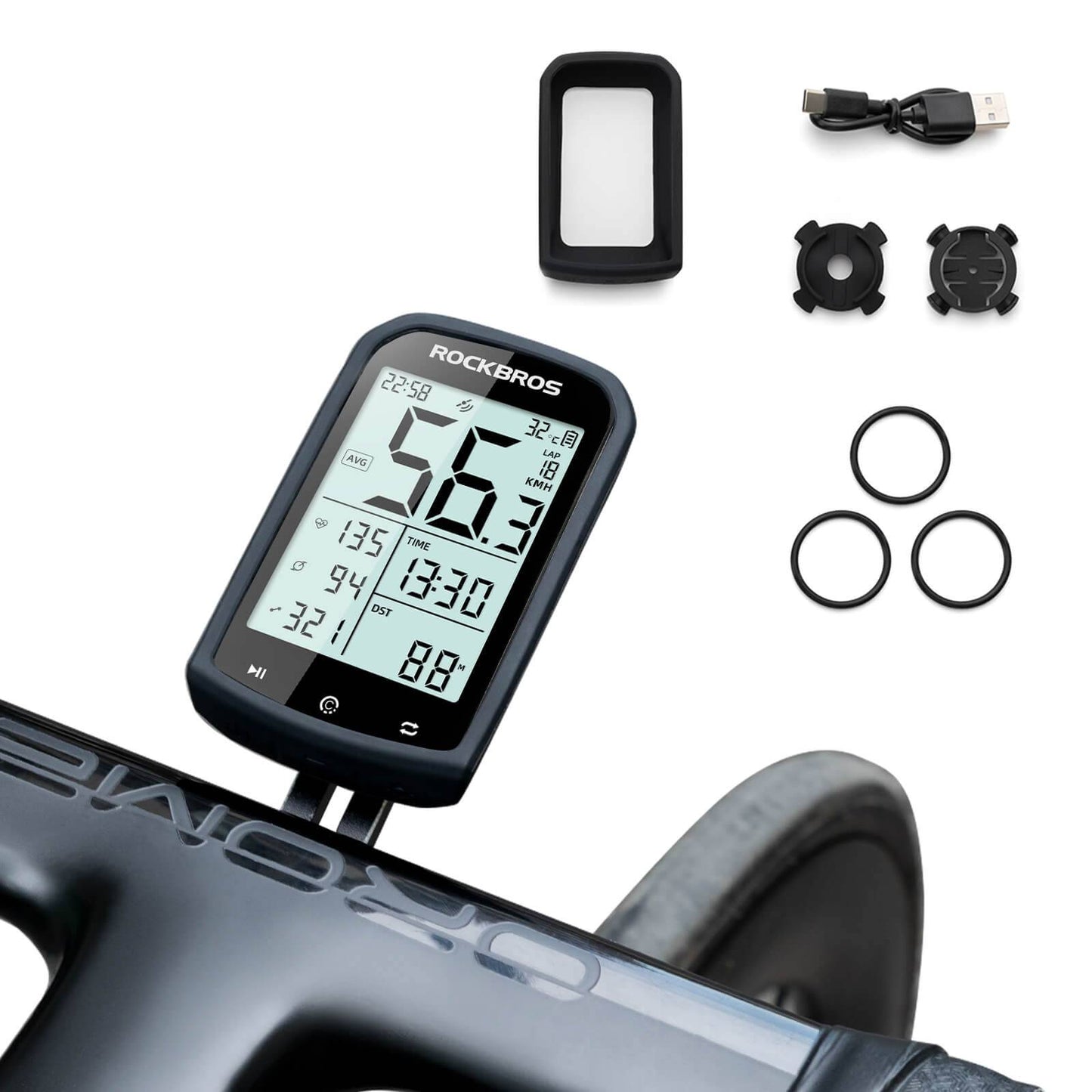 Draadloze, waterdichte GPS-fietscomputer met snelheidsmeter en kilometerteller van ROCKBROS