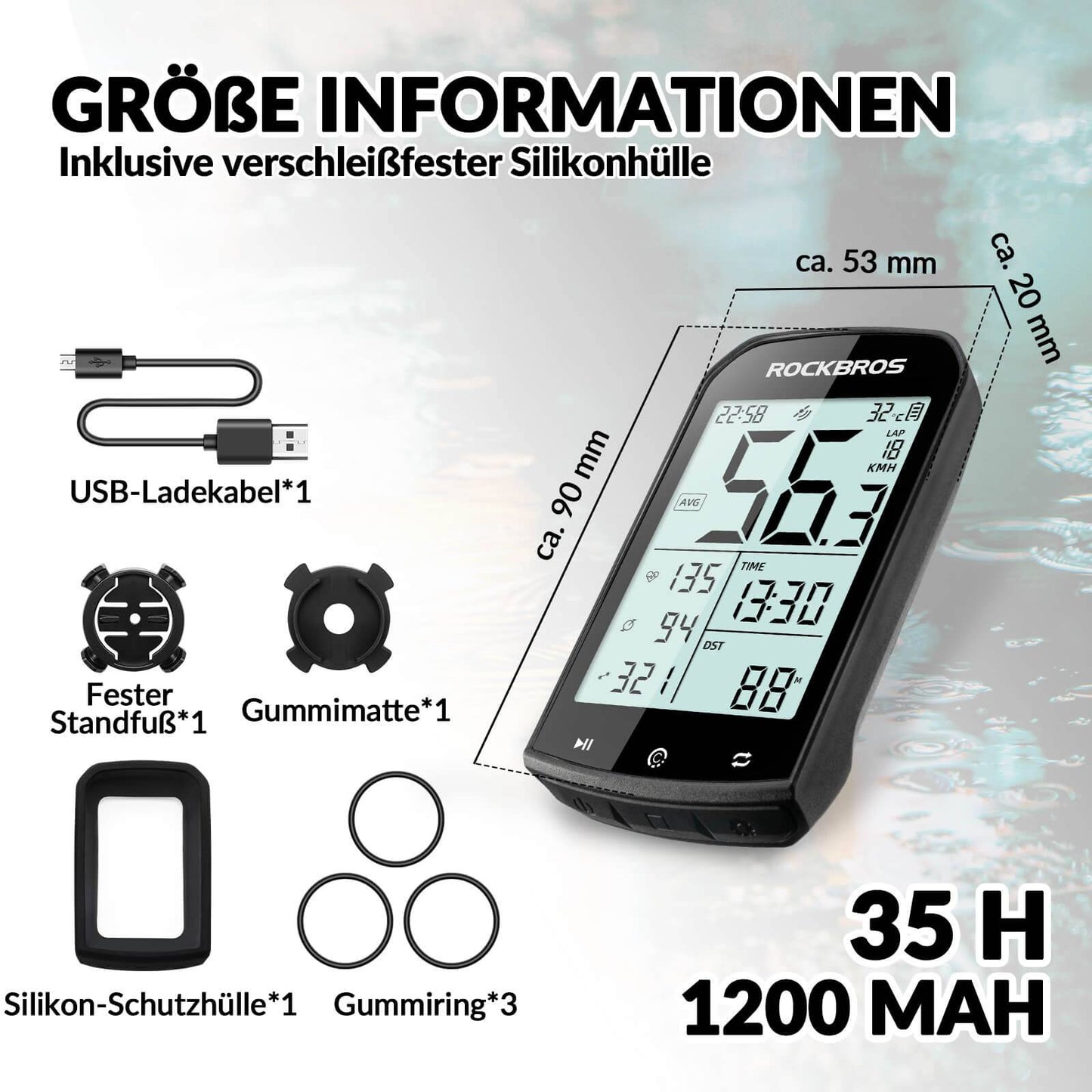 Draadloze, waterdichte GPS-fietscomputer met snelheidsmeter en kilometerteller van ROCKBROS