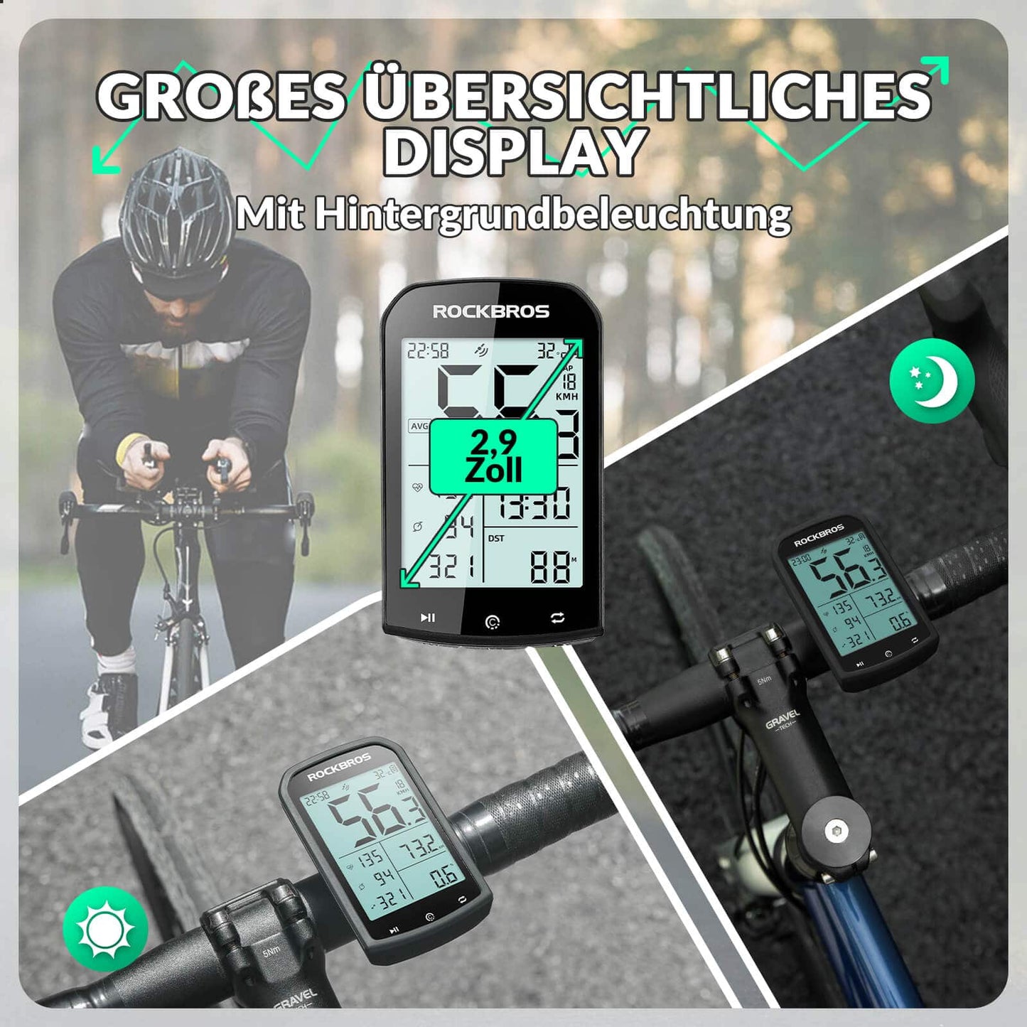 Draadloze, waterdichte GPS-fietscomputer met snelheidsmeter en kilometerteller van ROCKBROS