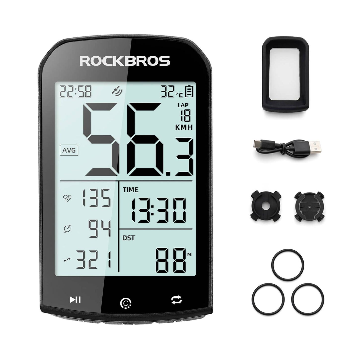 Draadloze, waterdichte GPS-fietscomputer met snelheidsmeter en kilometerteller van ROCKBROS