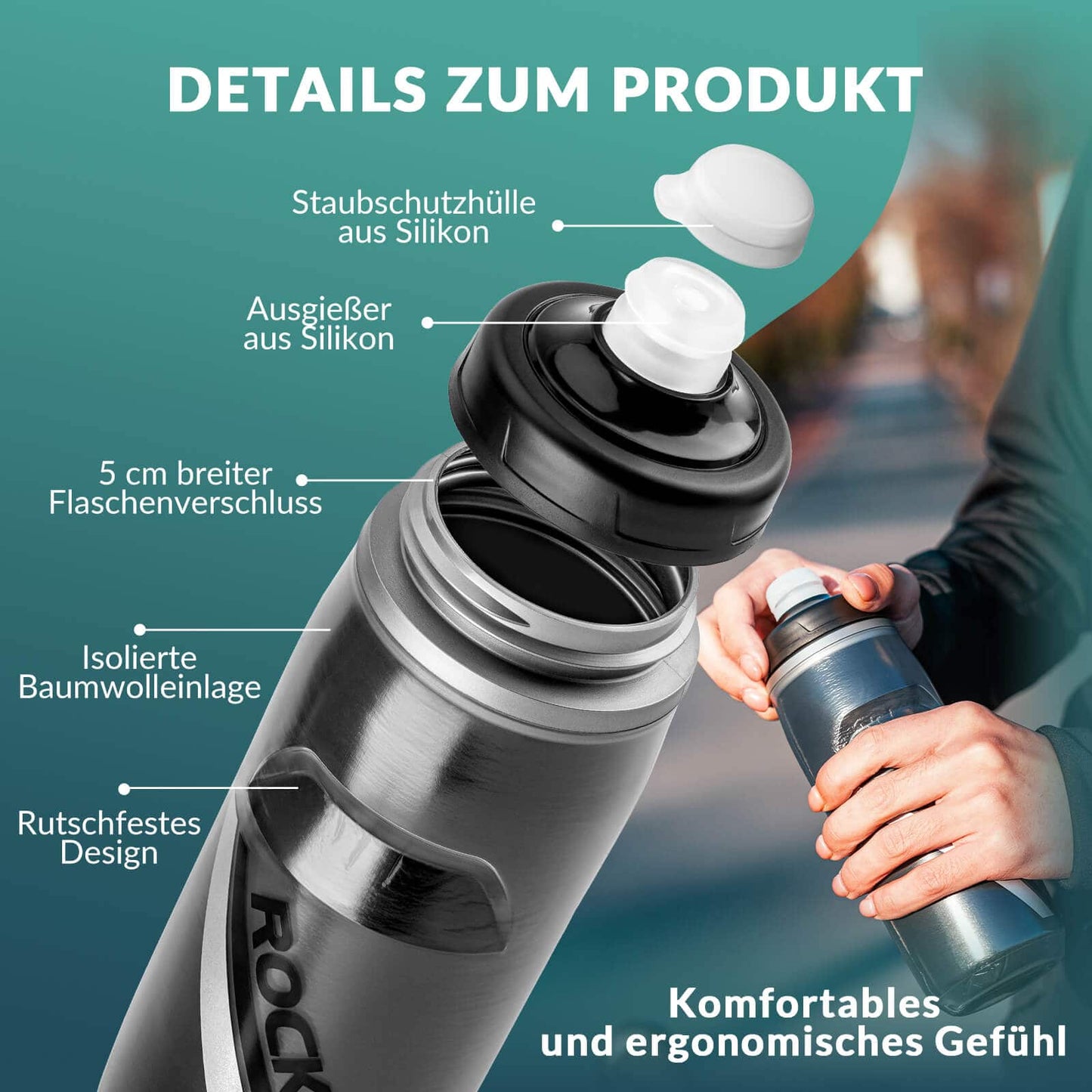 Fietsfles van 620 ml, sportfles met 5-uurs koelfunctie, ROCKBROS