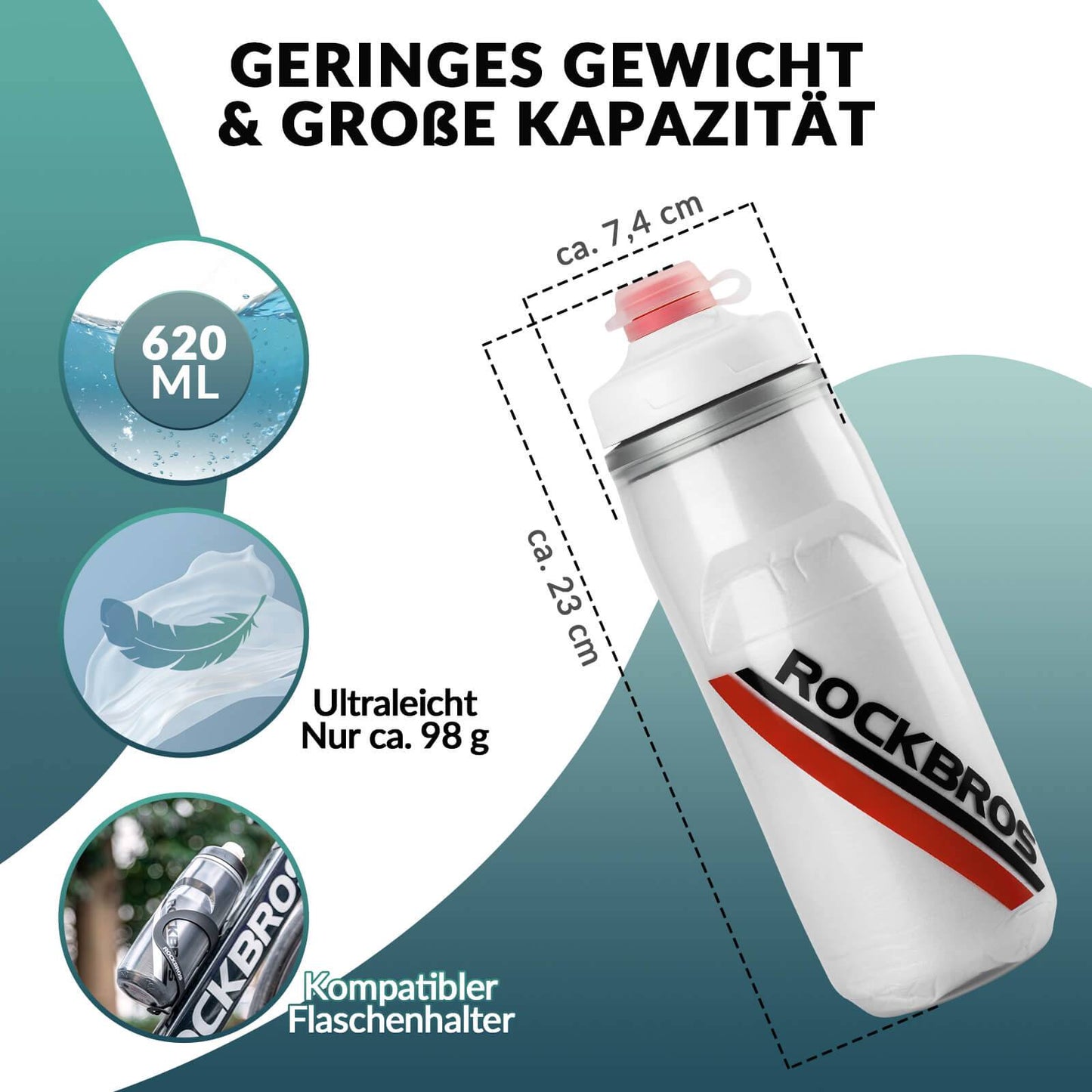 Fietsfles van 620 ml, sportfles met 5-uurs koelfunctie, ROCKBROS