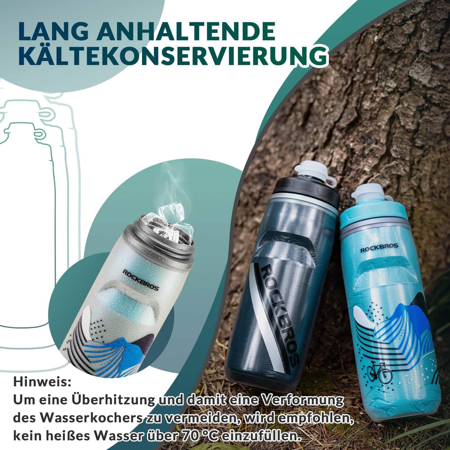 Fietsfles van 620 ml, sportfles met 5-uurs koelfunctie, ROCKBROS