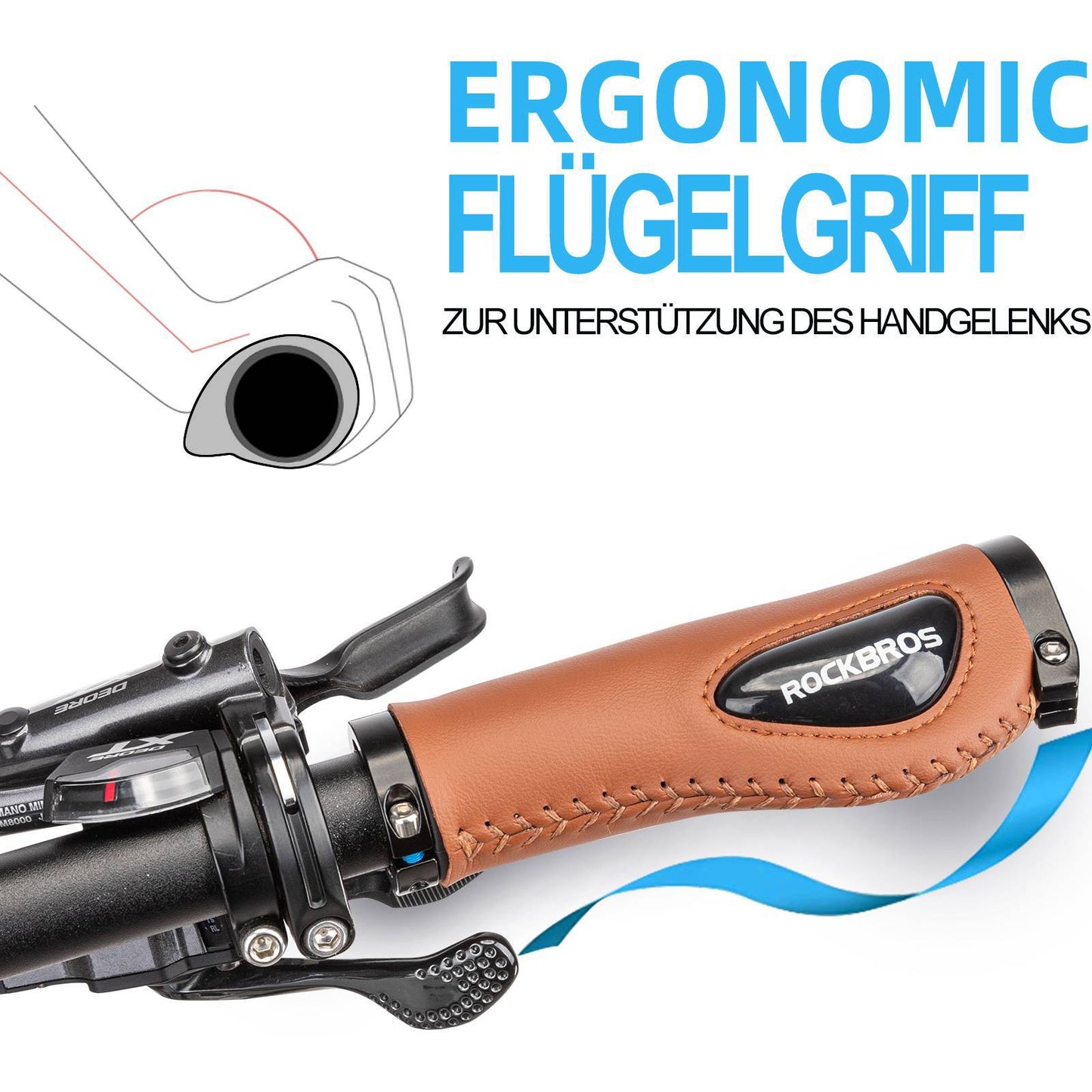 Lederen fietshandvatten voor sturen met een diameter van 22,2 mm, ROCKBROS