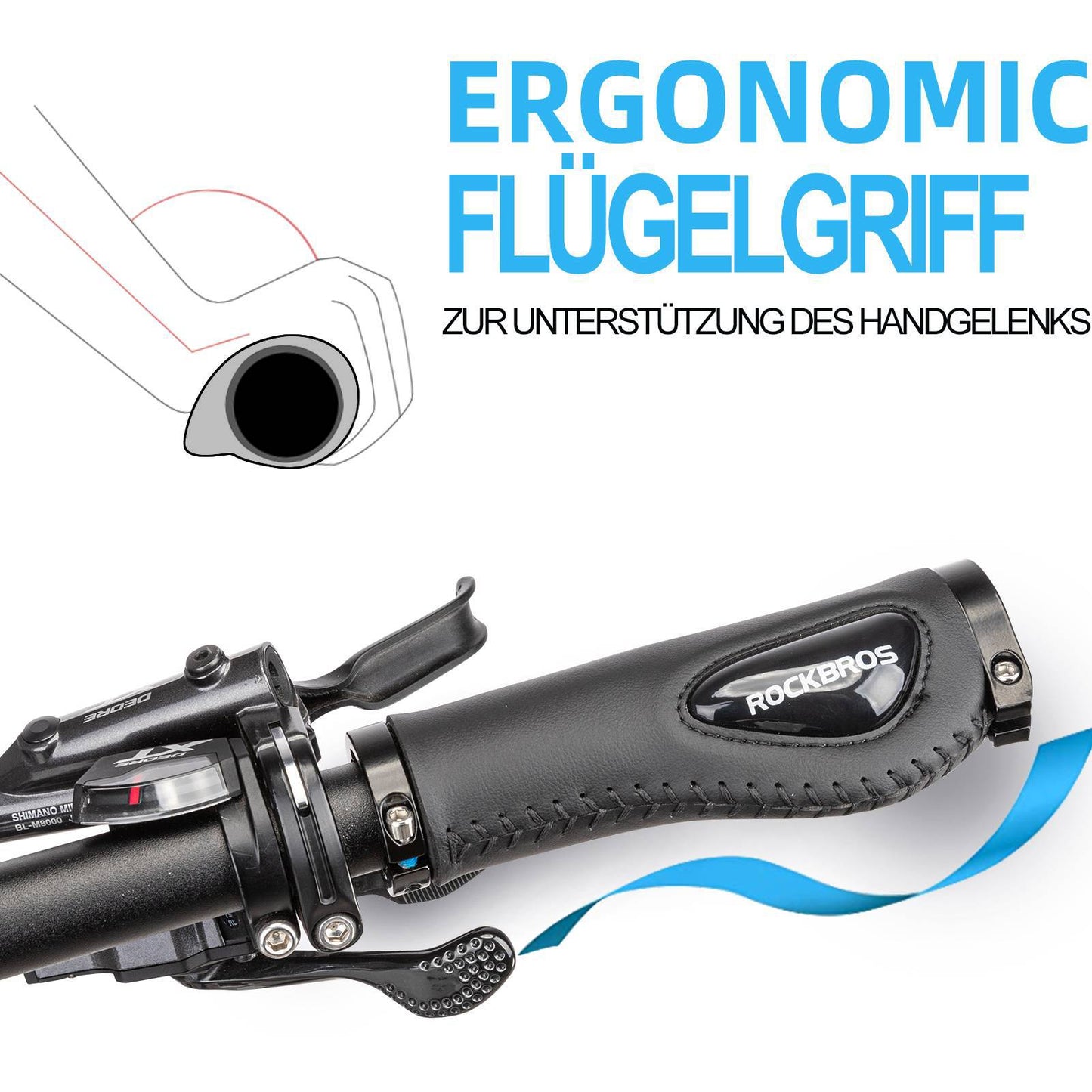 Lederen fietshandvatten voor sturen met een diameter van 22,2 mm, ROCKBROS