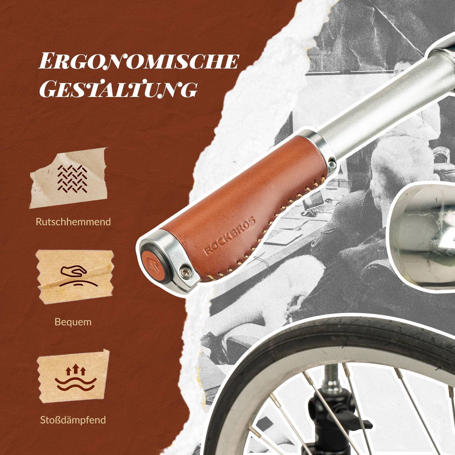 Retro MTB-stuurgrepen, ergonomisch ontwerp, ROCKBROS