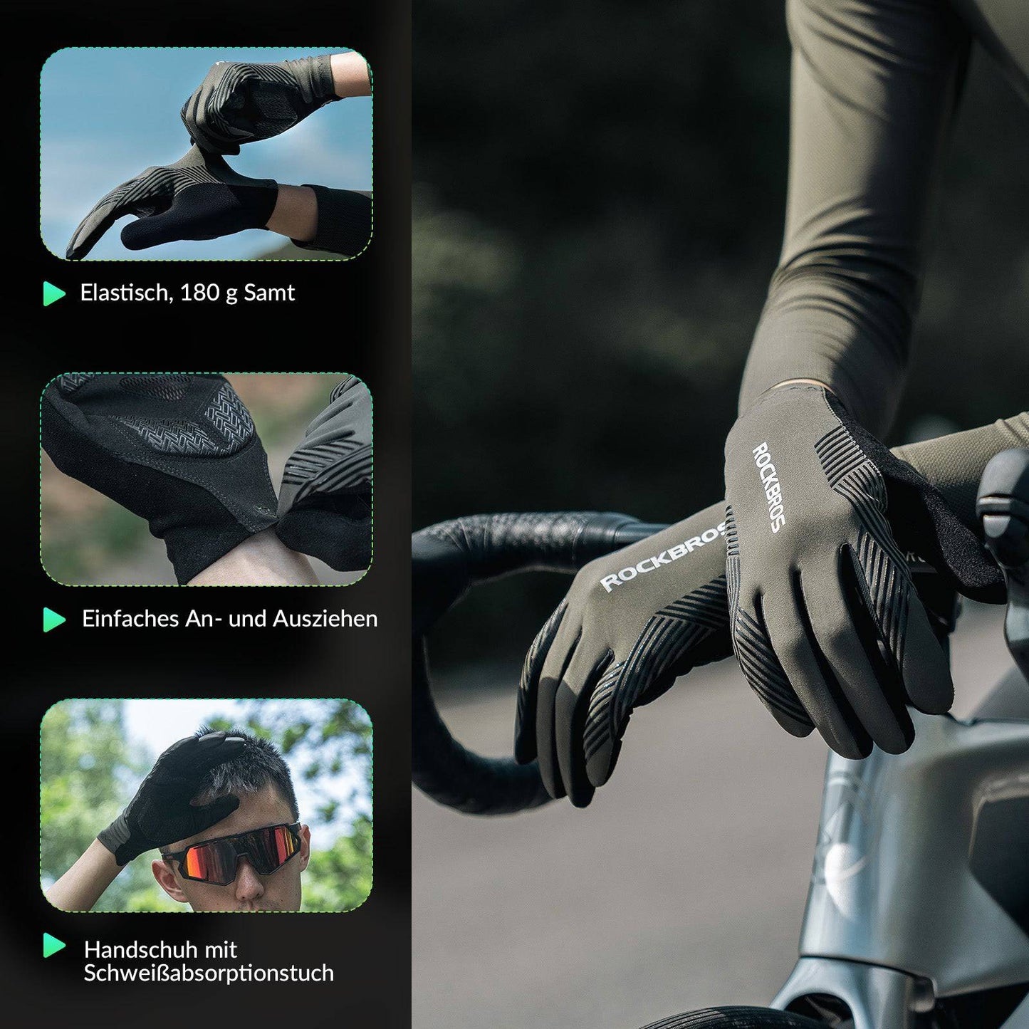 Dames/heren fietshandschoenen met touchscreen, antislip, dun, ROCKBROS