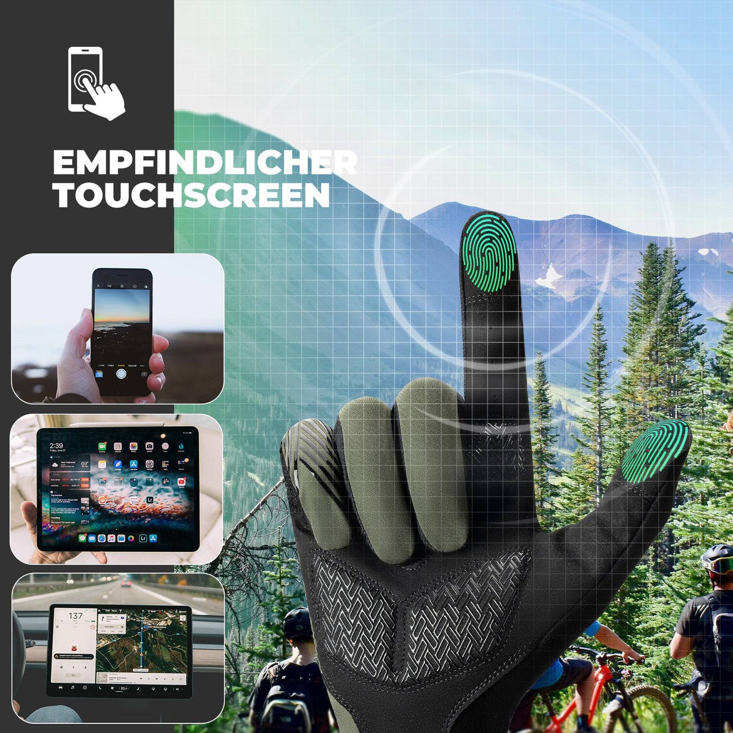 Dames/heren fietshandschoenen met touchscreen, antislip, dun, ROCKBROS