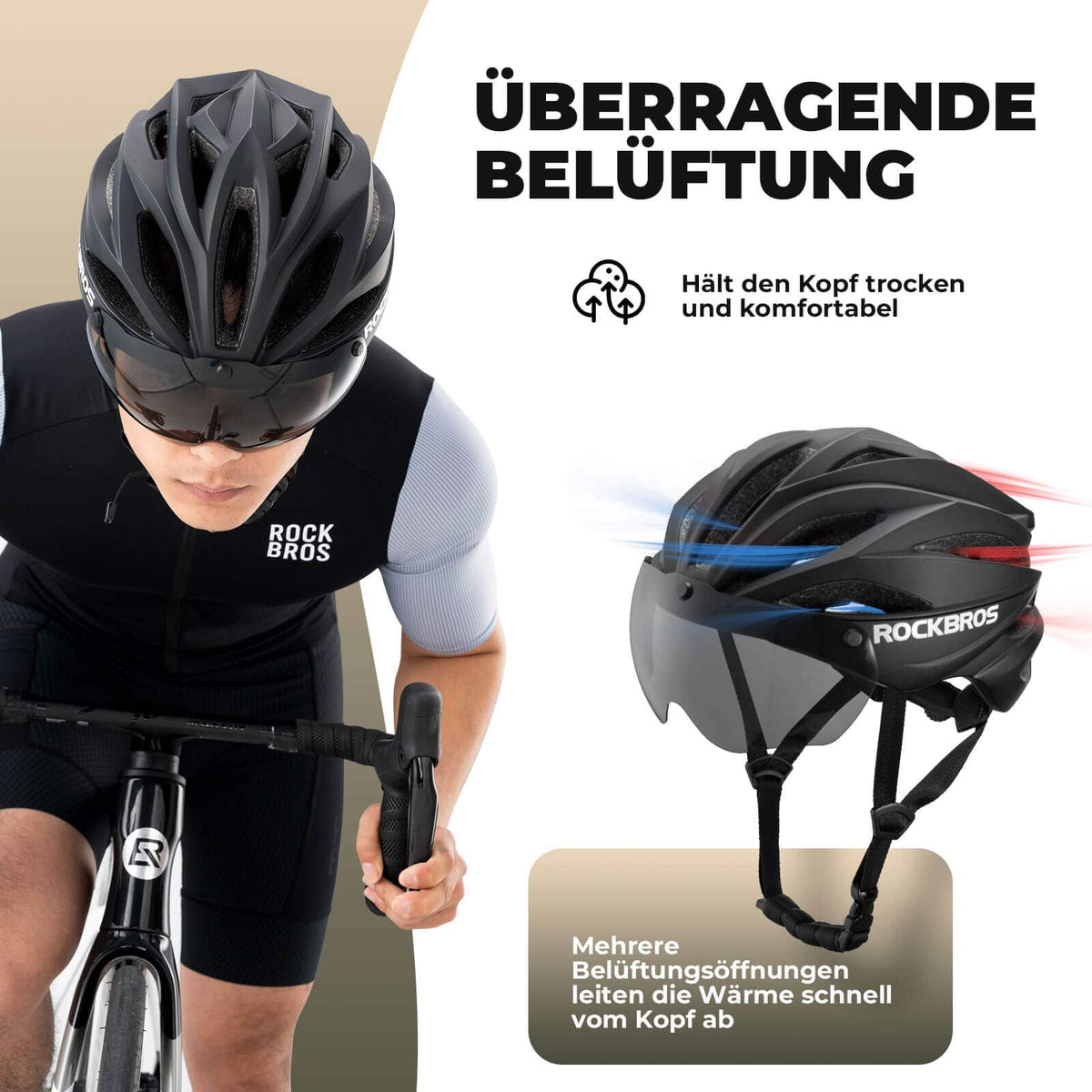ROCKBROS Fietshelm Magnetische Afneembare MTB Helm met Visier