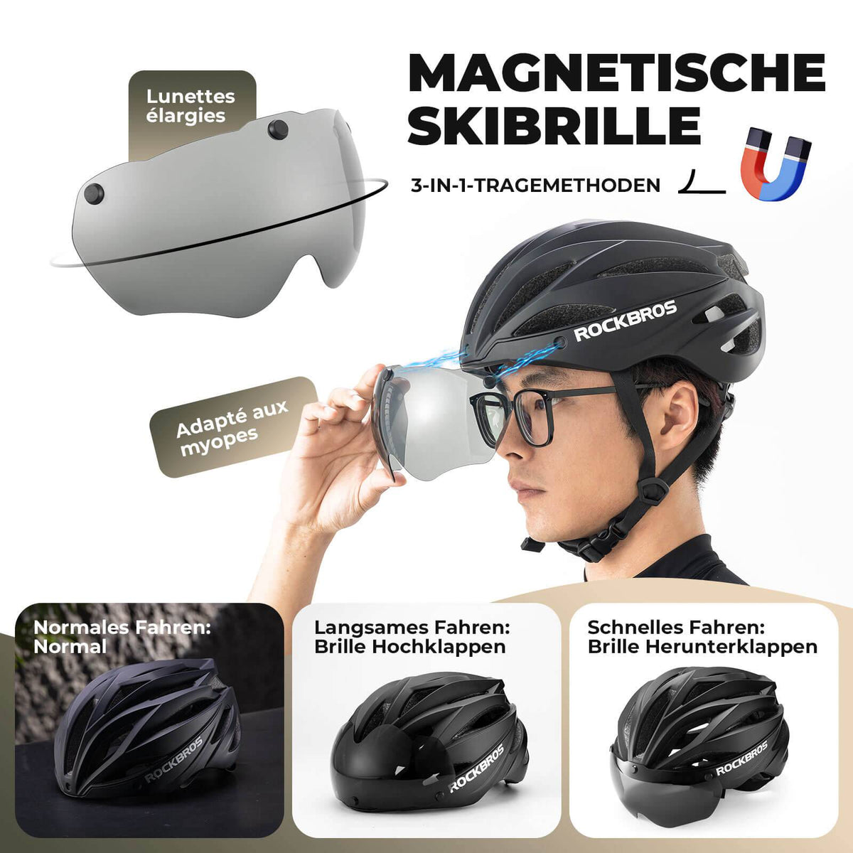 ROCKBROS Fietshelm Magnetische Afneembare MTB Helm met Visier