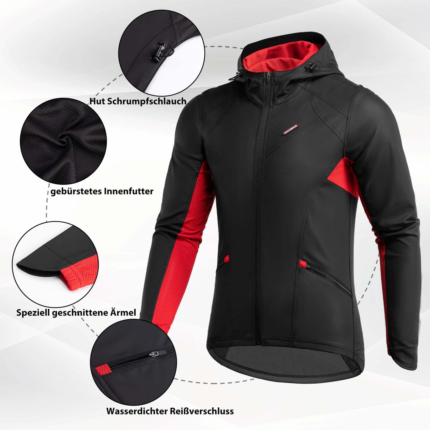 Winddichte softshell fietsjas voor heren, zwart, ROCKBROS