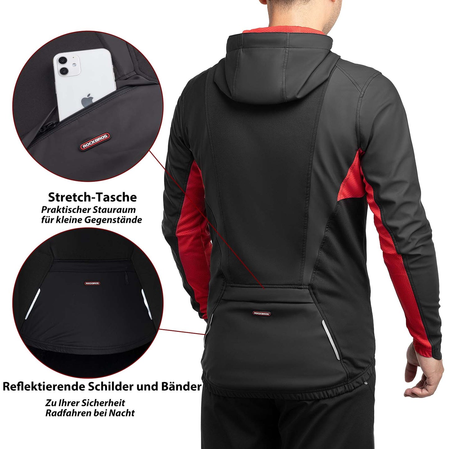 Winddichte softshell fietsjas voor heren, zwart, ROCKBROS