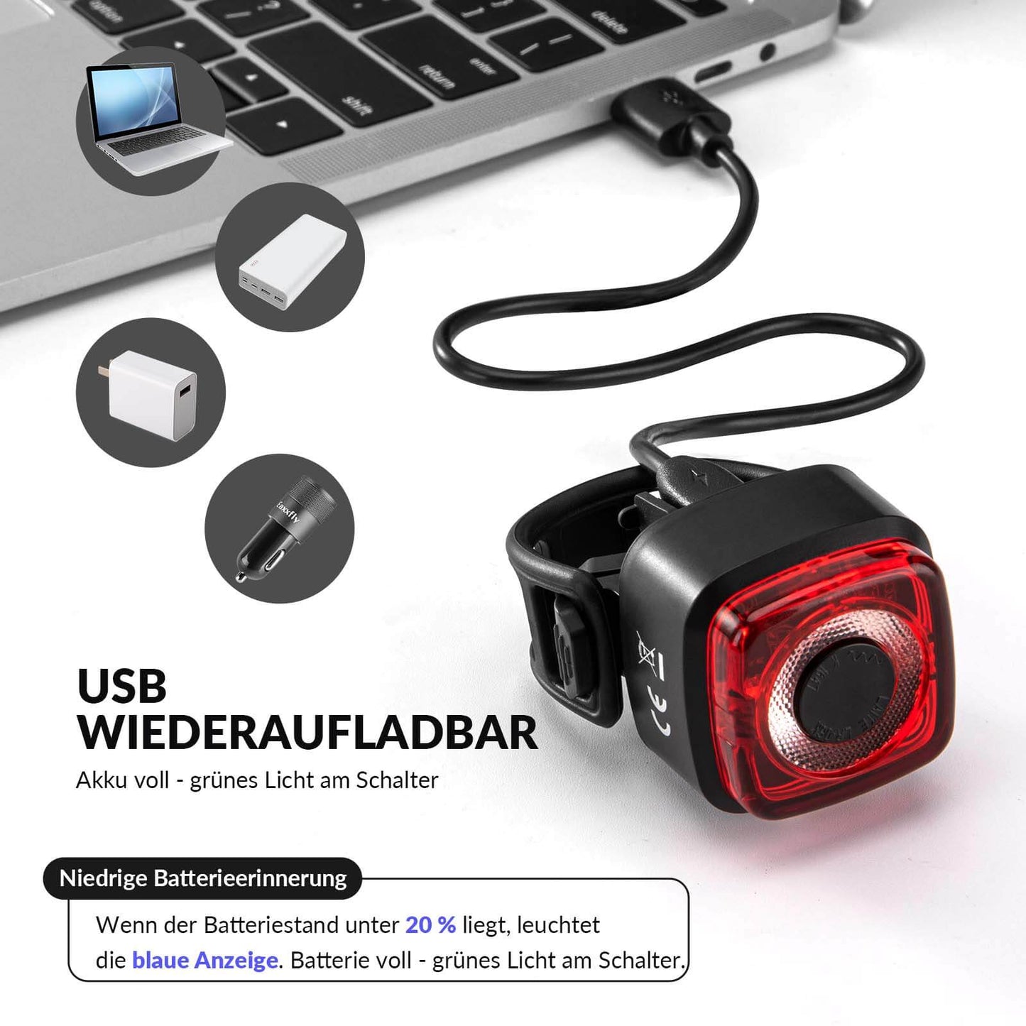 Fietslamp IPX5 waterdicht achterlicht oplaadbaar met USB-C ROCKBROS