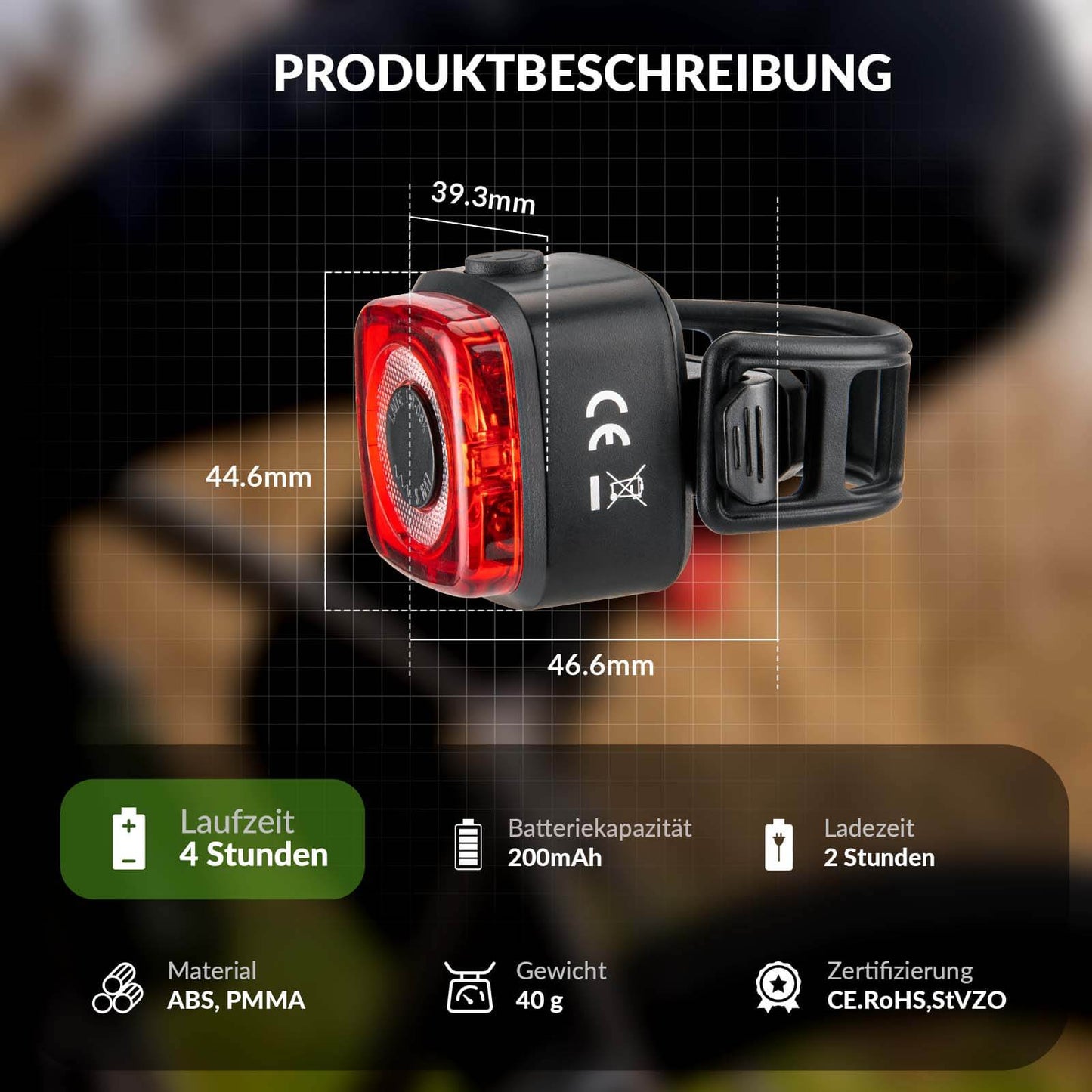 Fietslamp IPX5 waterdicht achterlicht oplaadbaar met USB-C ROCKBROS