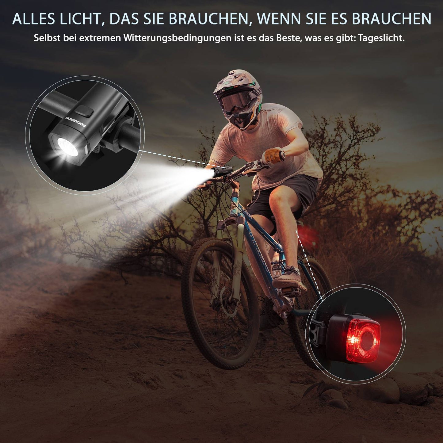 Fietsverlichtingsset, fietslamp inclusief achter- en voorlicht, ROCKBROS