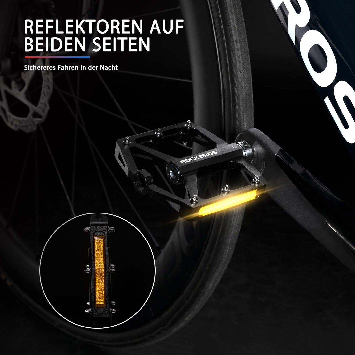 Fietspedalen met reflectoren, gemaakt van aluminiumlegering, 9/16 inch, ROCKBROS