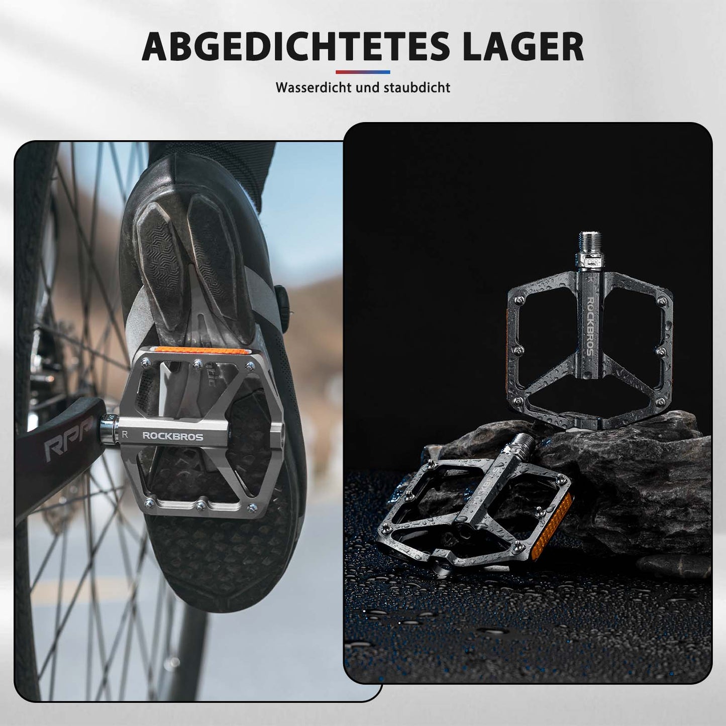 Fietspedalen met reflectoren, gemaakt van aluminiumlegering, 9/16 inch, ROCKBROS